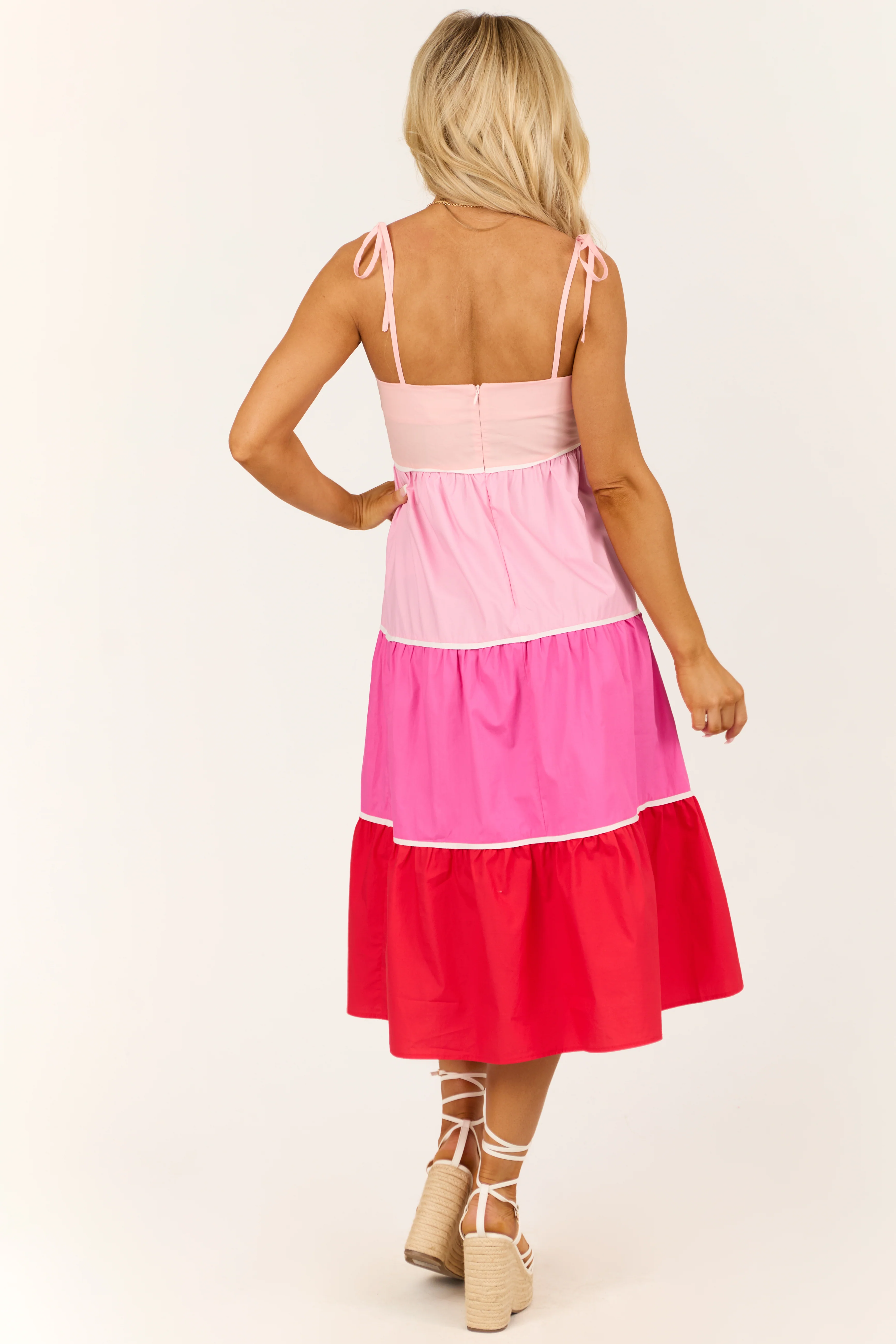 Baby Pink Tiered Colorblock Sleeveless Midi Dress - Image 6