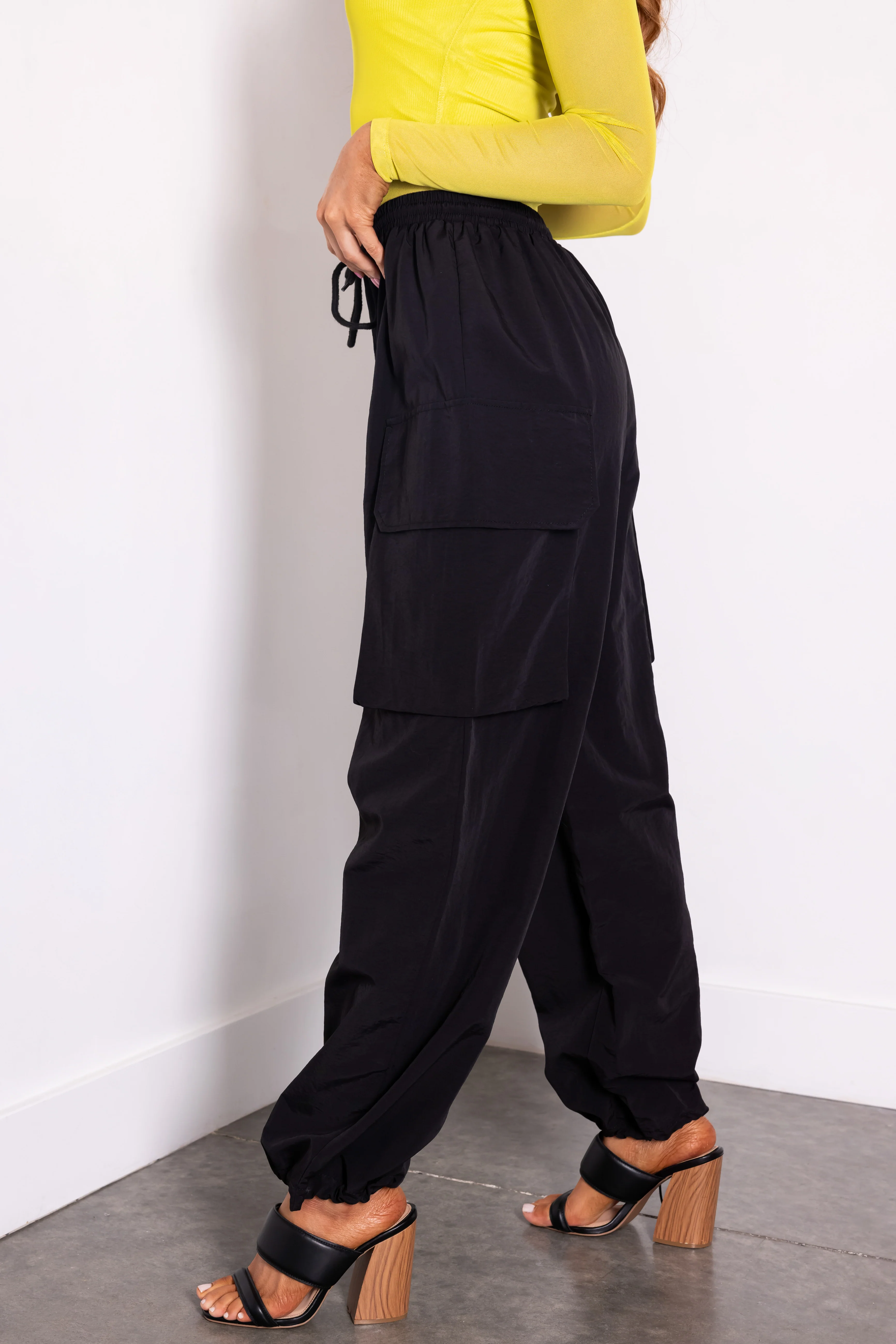 Black Drawstring Cargo Pants - Image 3