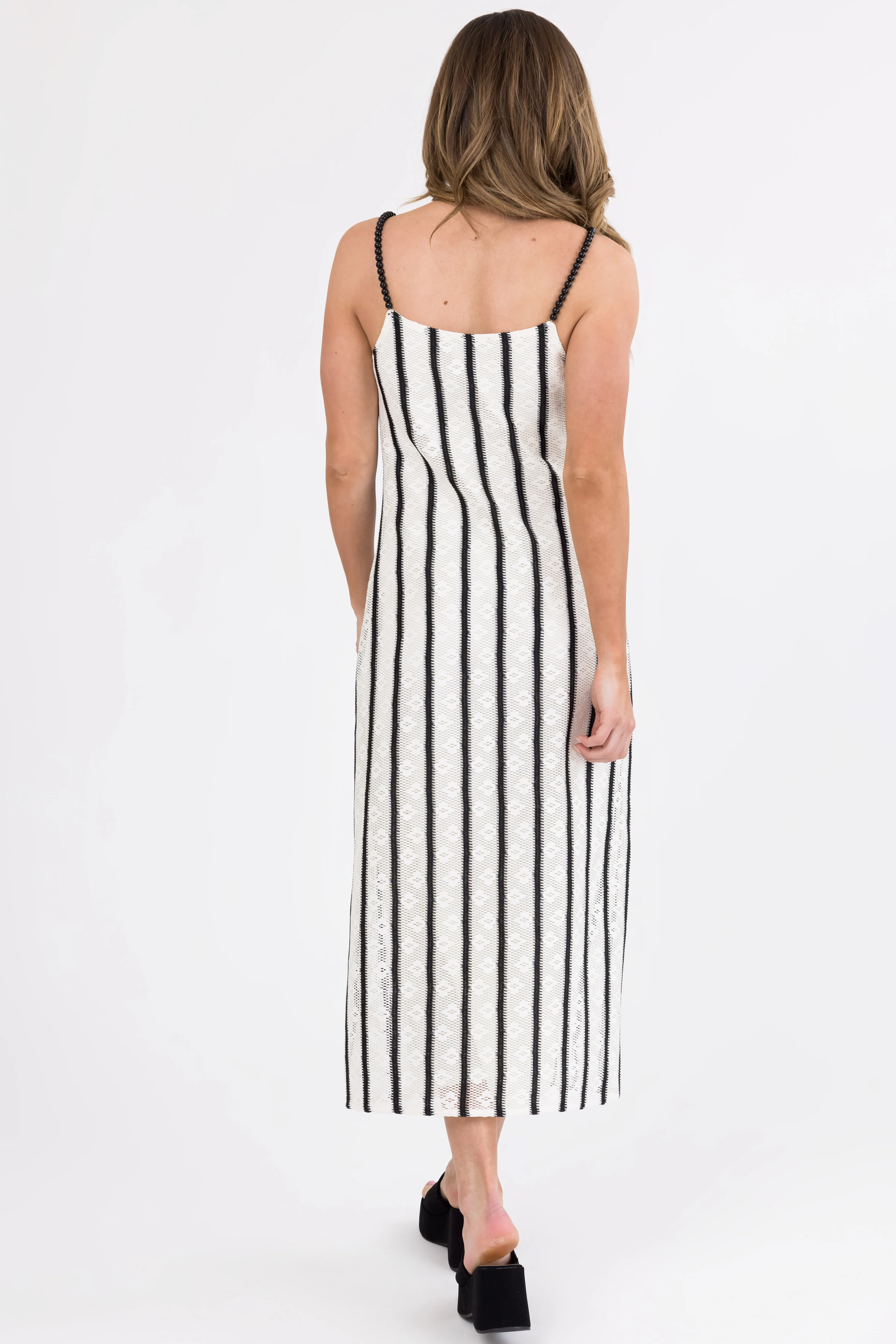 Black and Ivory Striped Bead Strap Maxi Dress - Image 6