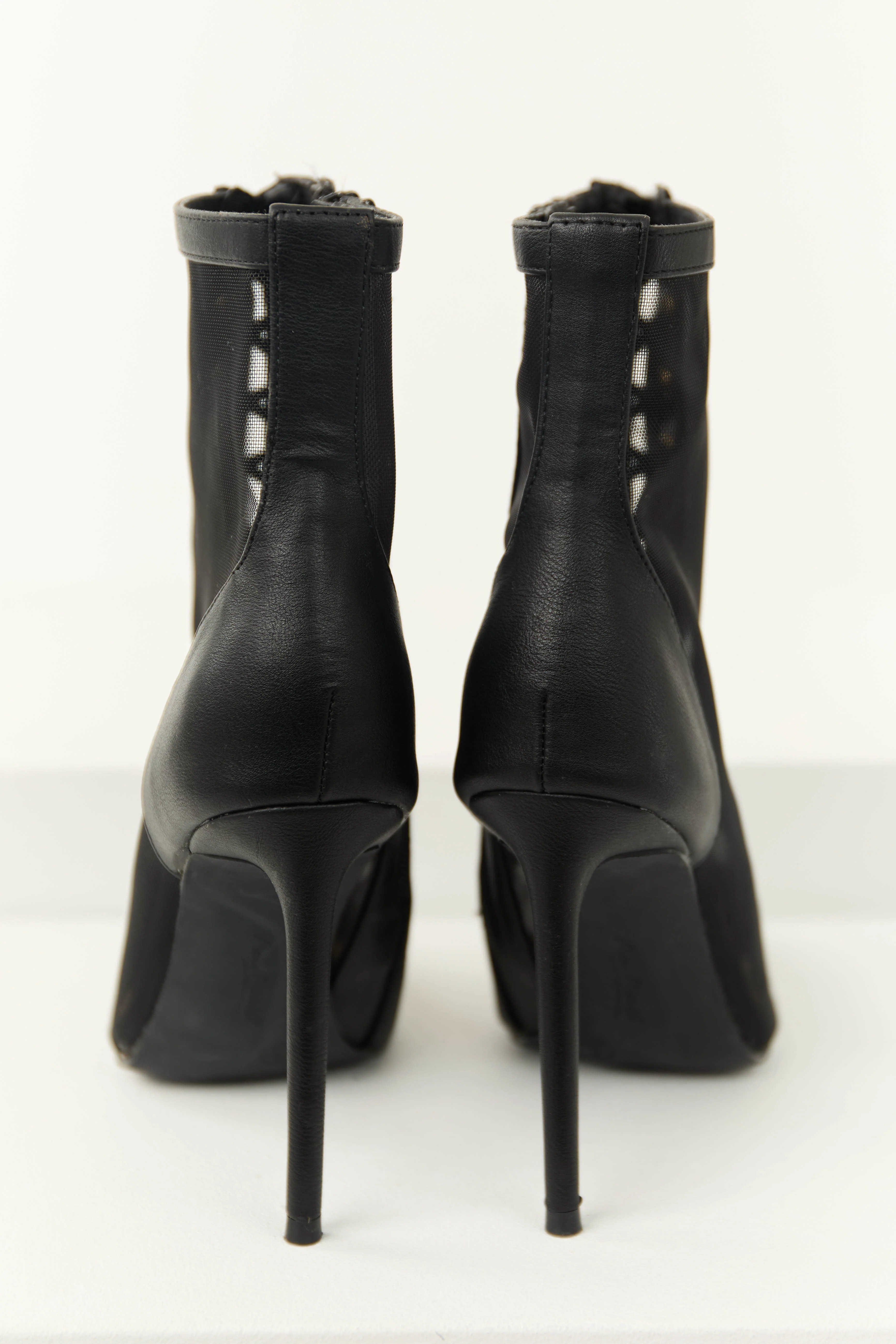 Black Sheer Mesh Lace Up Stiletto Booties - Image 6