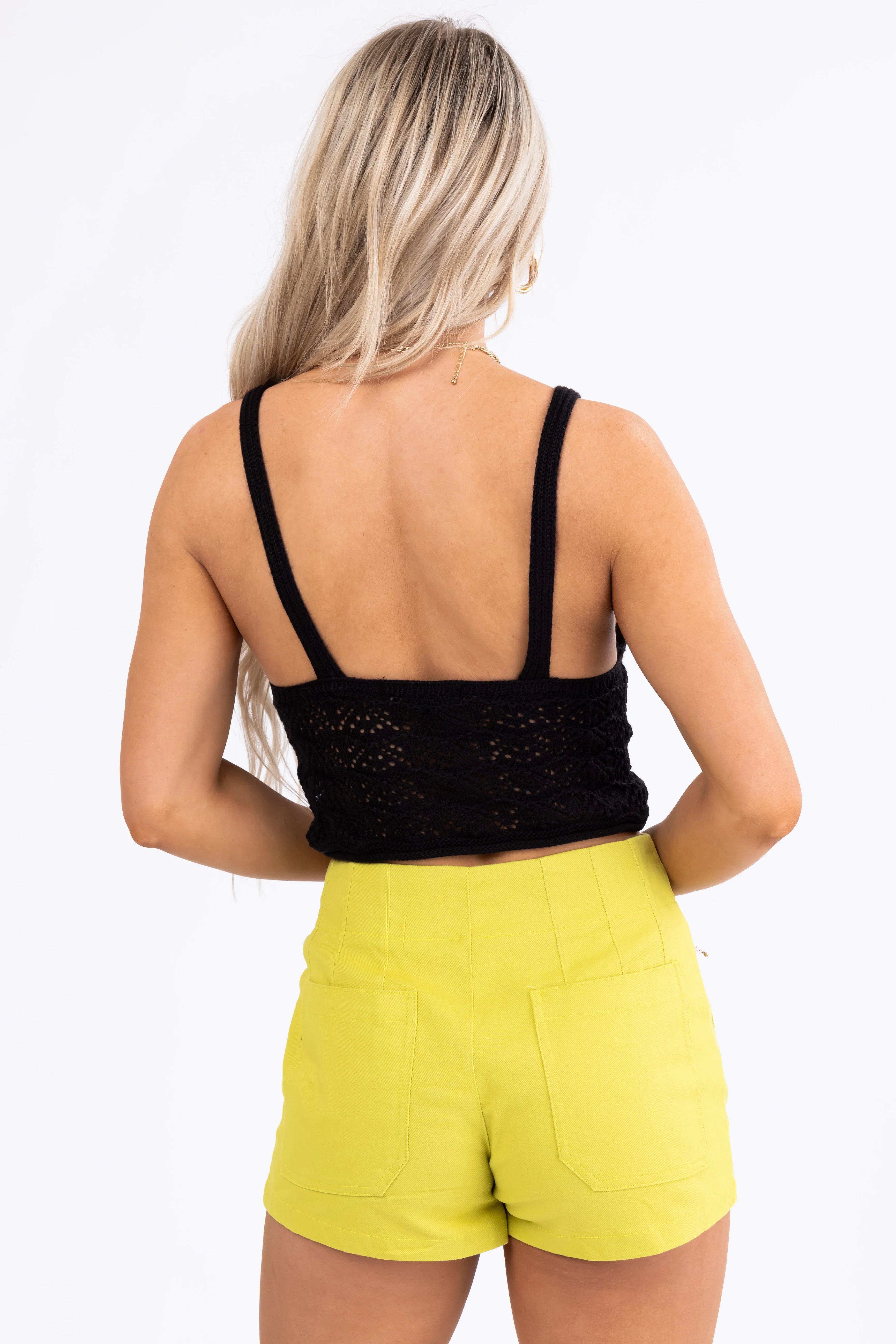 Black Sleeveless V Neck Cut Out Knit Crop Top - Image 5