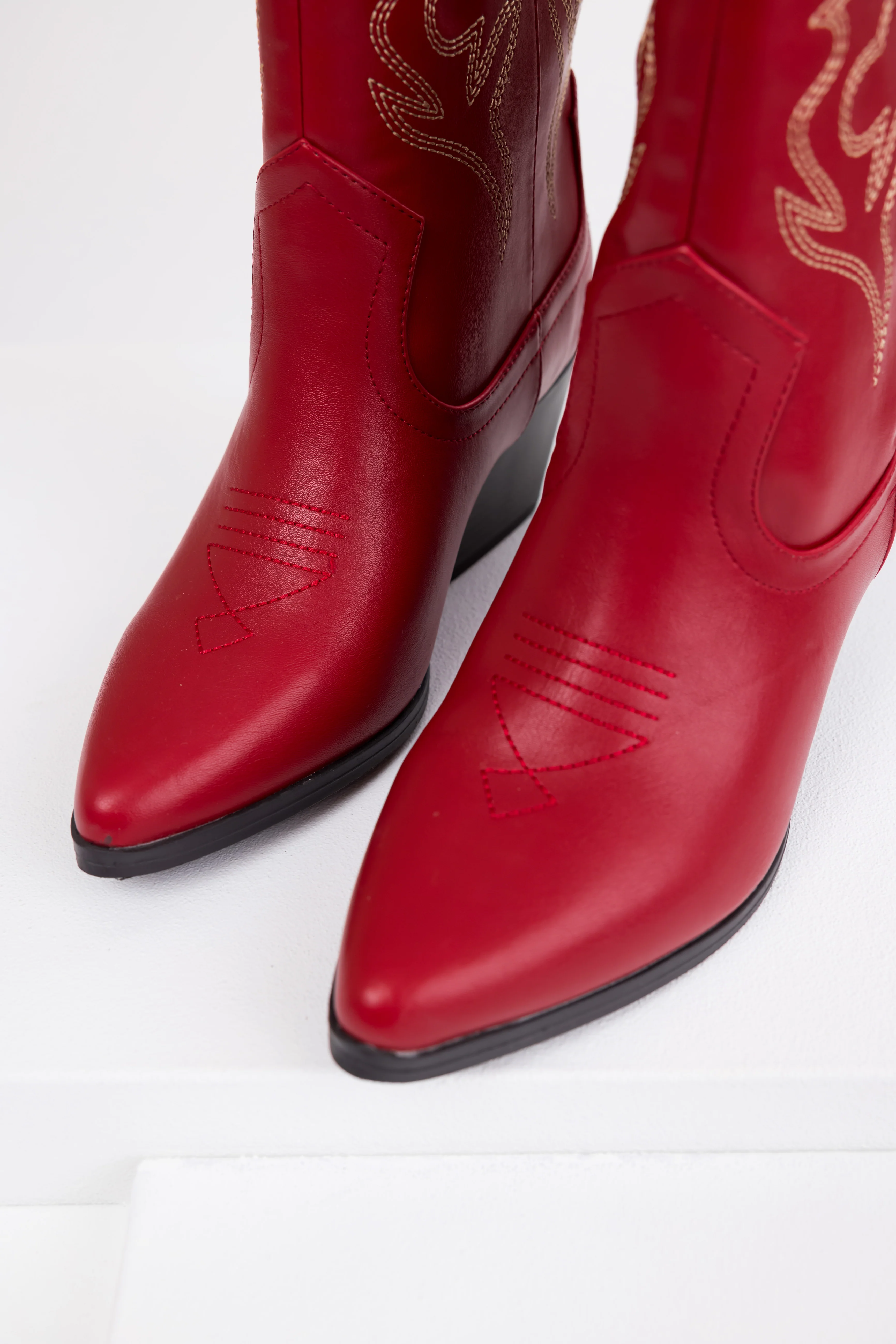 Burgundy Western Stitching Detail Ankle Booties - Image 3