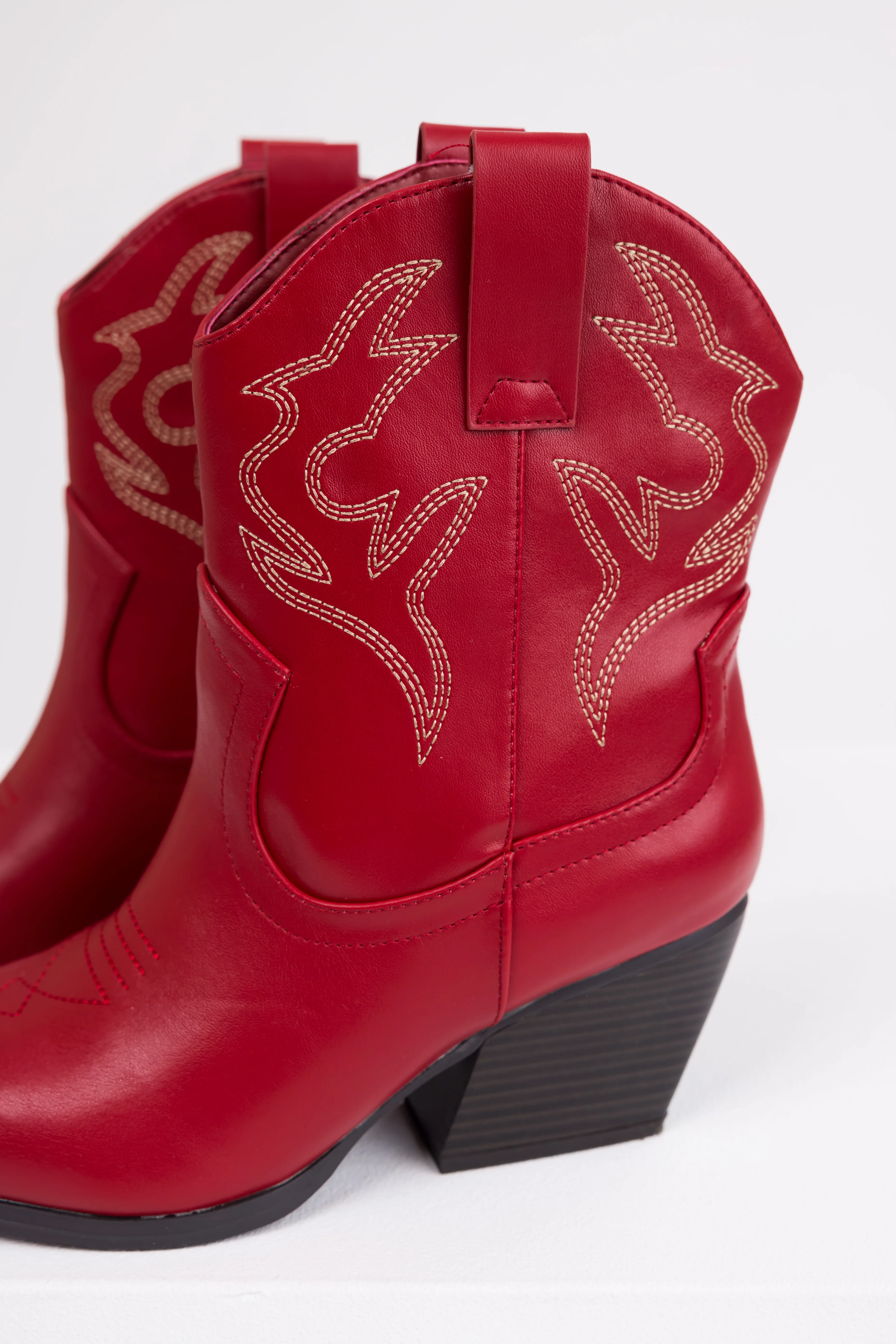 Burgundy Western Stitching Detail Ankle Booties - Image 4