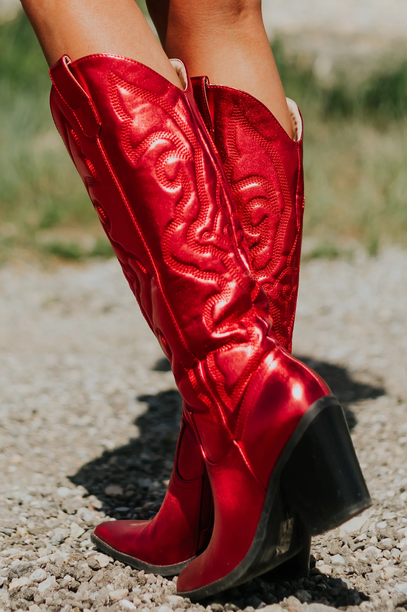 Candy Apple Red Faux Leather Metallic Western Boots - Image 4