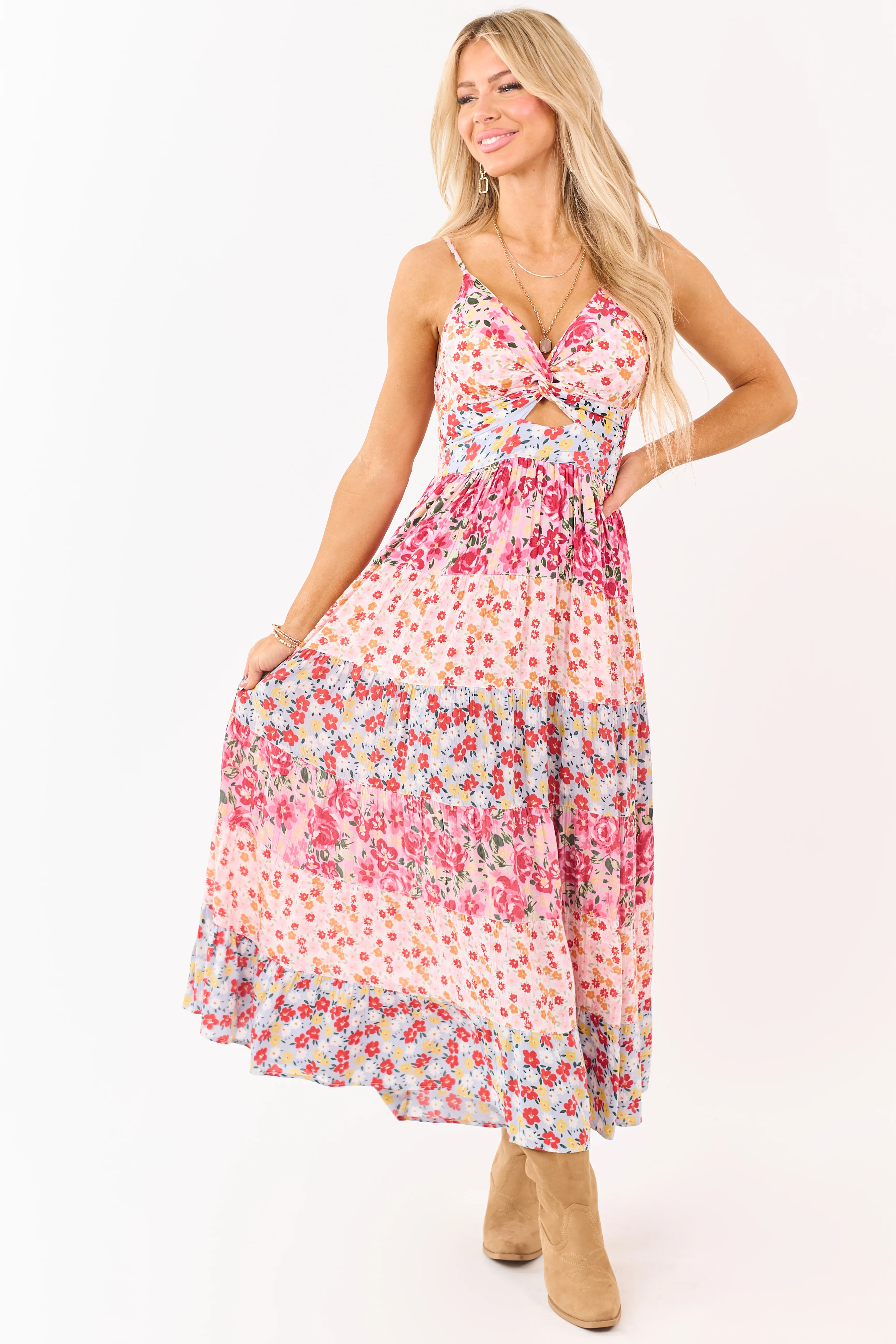 Carnation Front Twist Tiered Floral Print Maxi Dress - Image 4