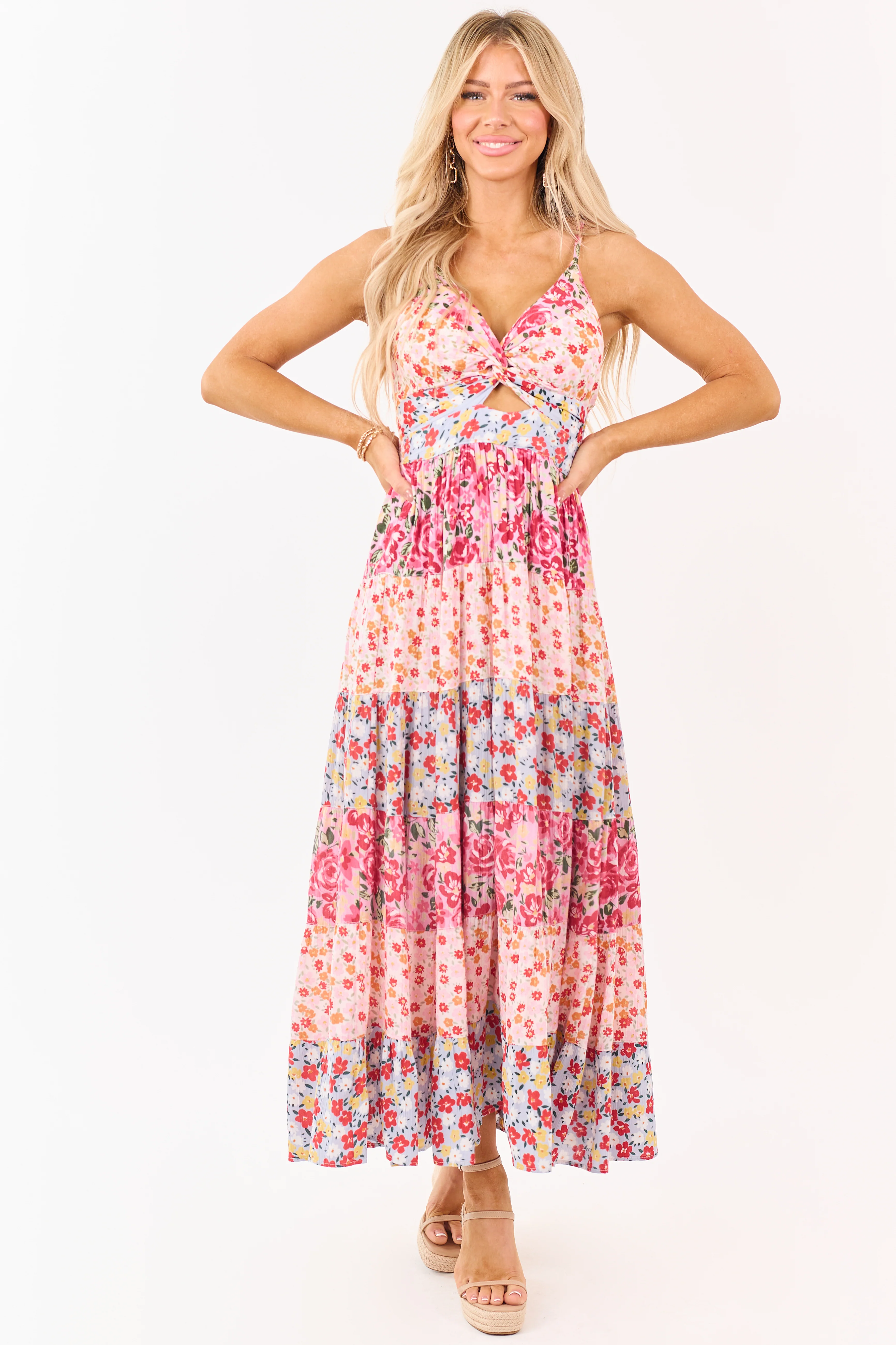 Carnation Front Twist Tiered Floral Print Maxi Dress - Image 6