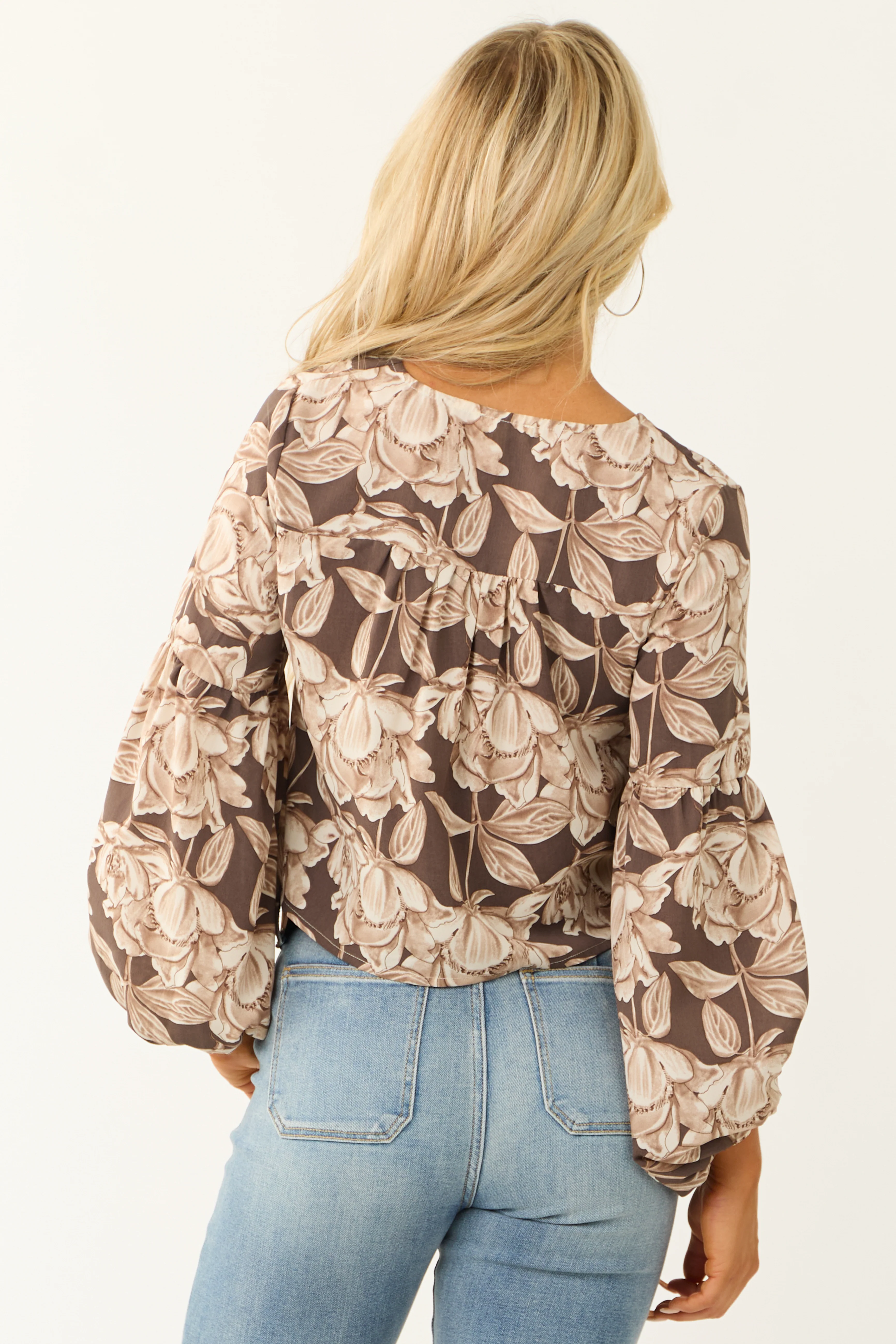 Cocoa Floral Lace Up Peasant Top - Image 6
