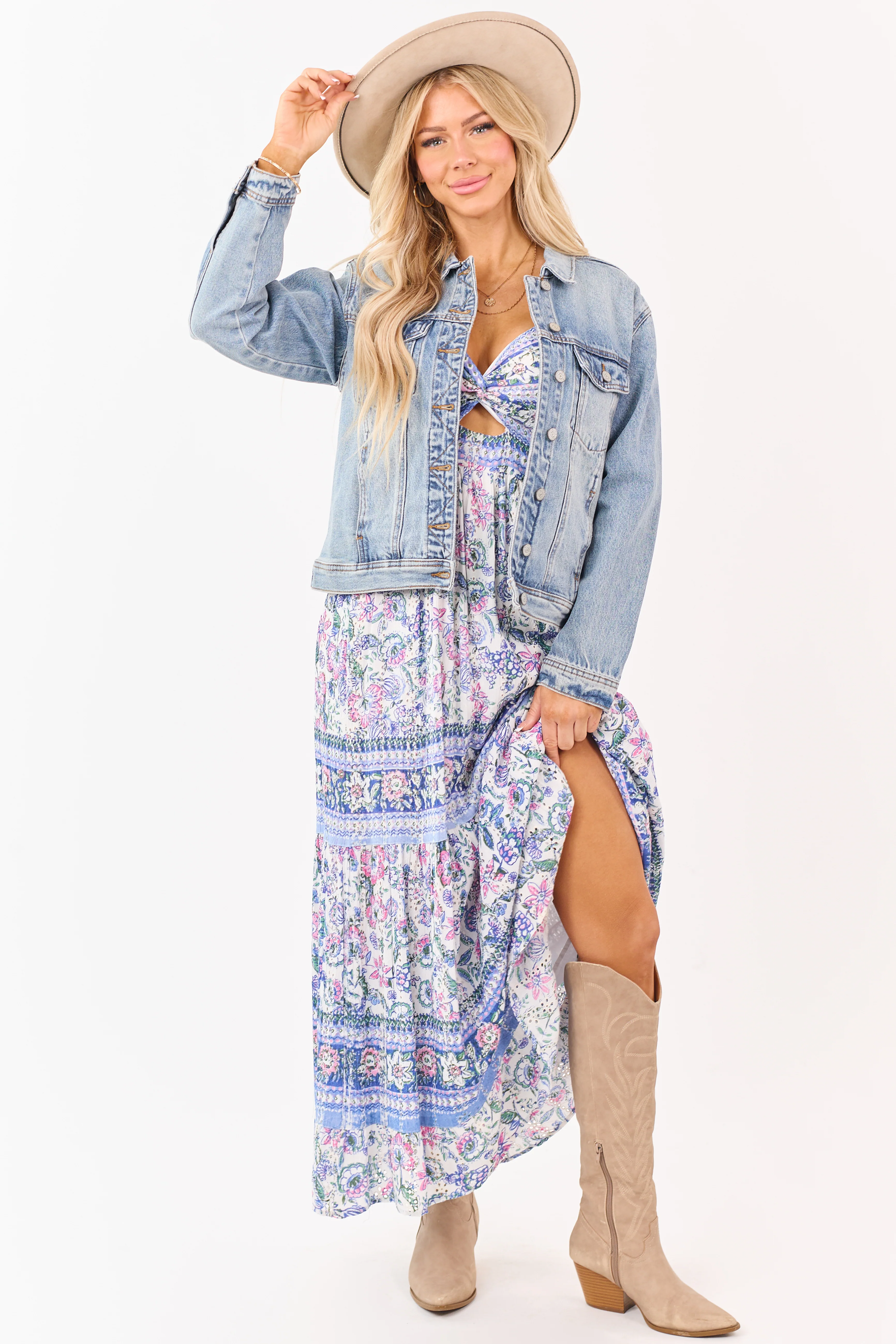 Coconut Floral Eyelet Front Twist Maxi Dress - Image 5