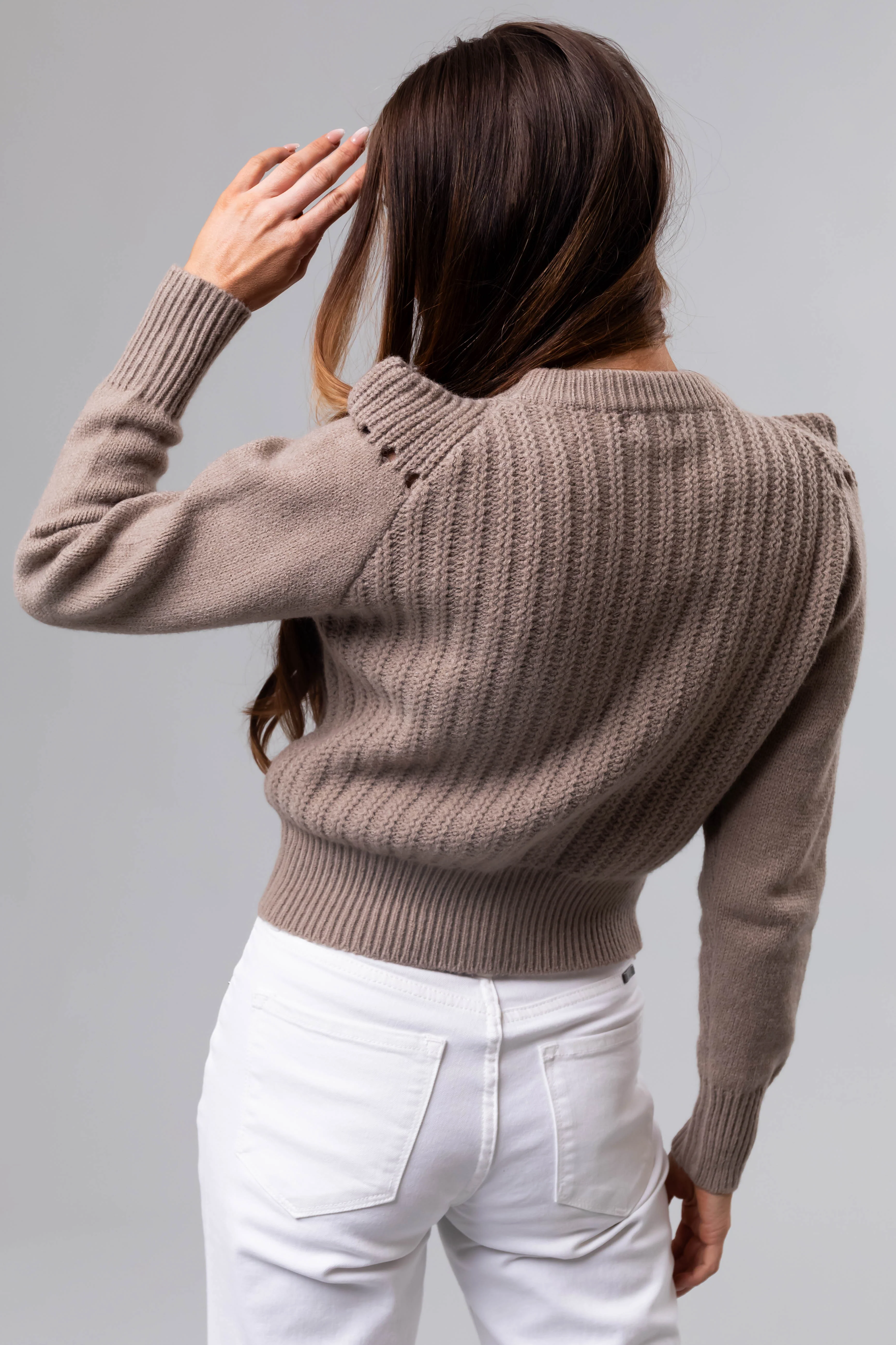 Dusty Walnut Pleated Shoulder Knit Sweater - Image 5