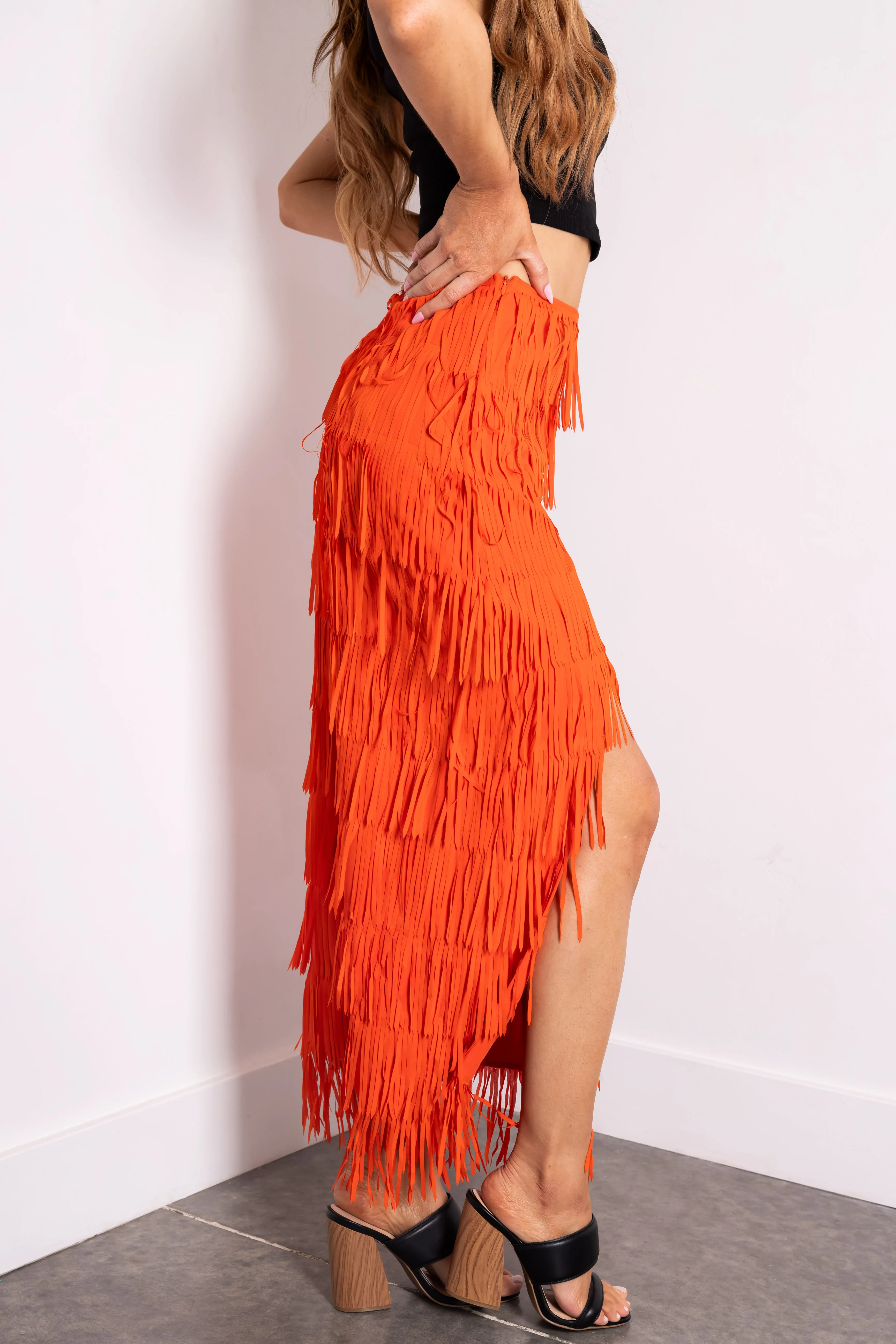 Fire Side Slit Fringe Midi Skirt - Image 3