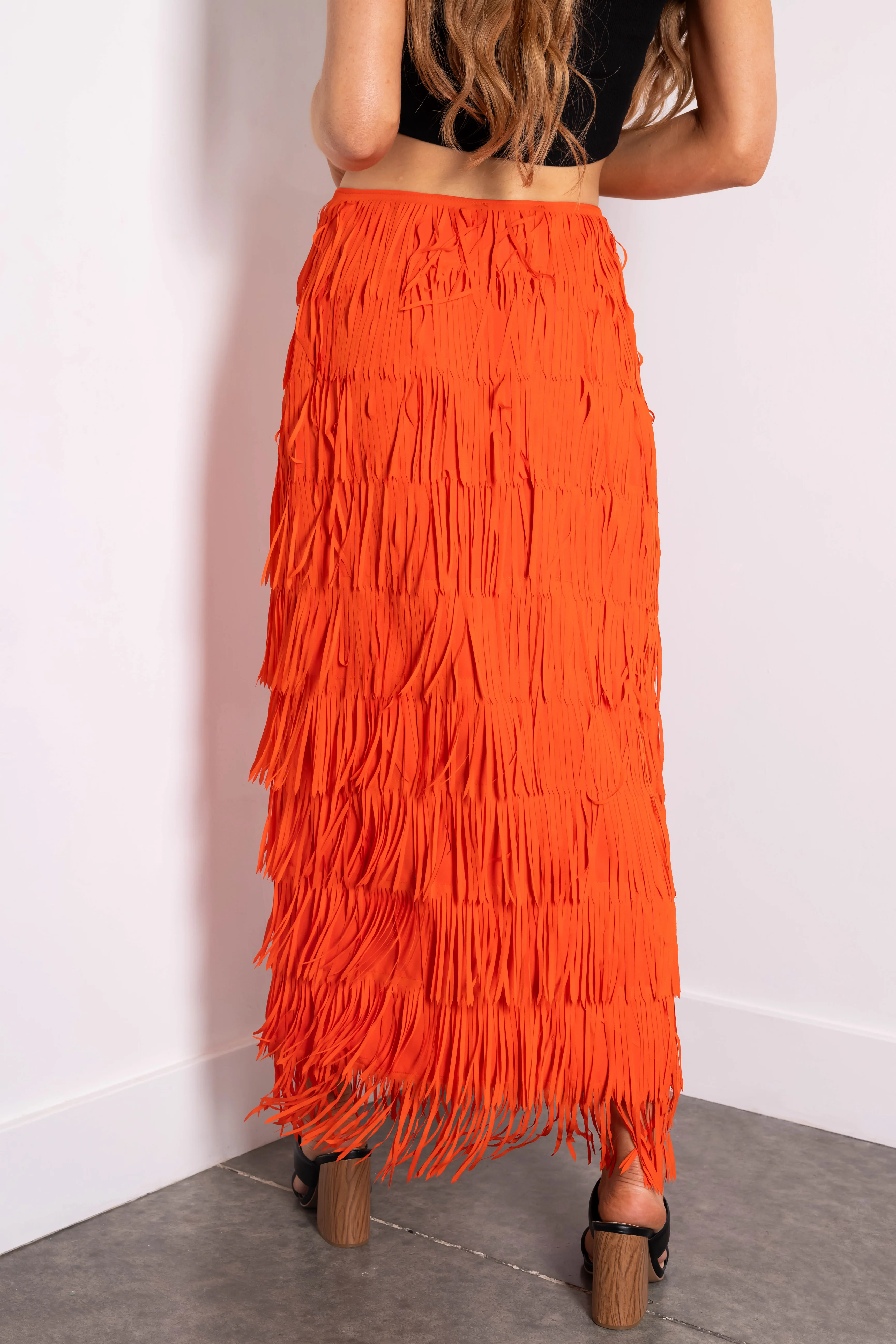 Fire Side Slit Fringe Midi Skirt - Image 4