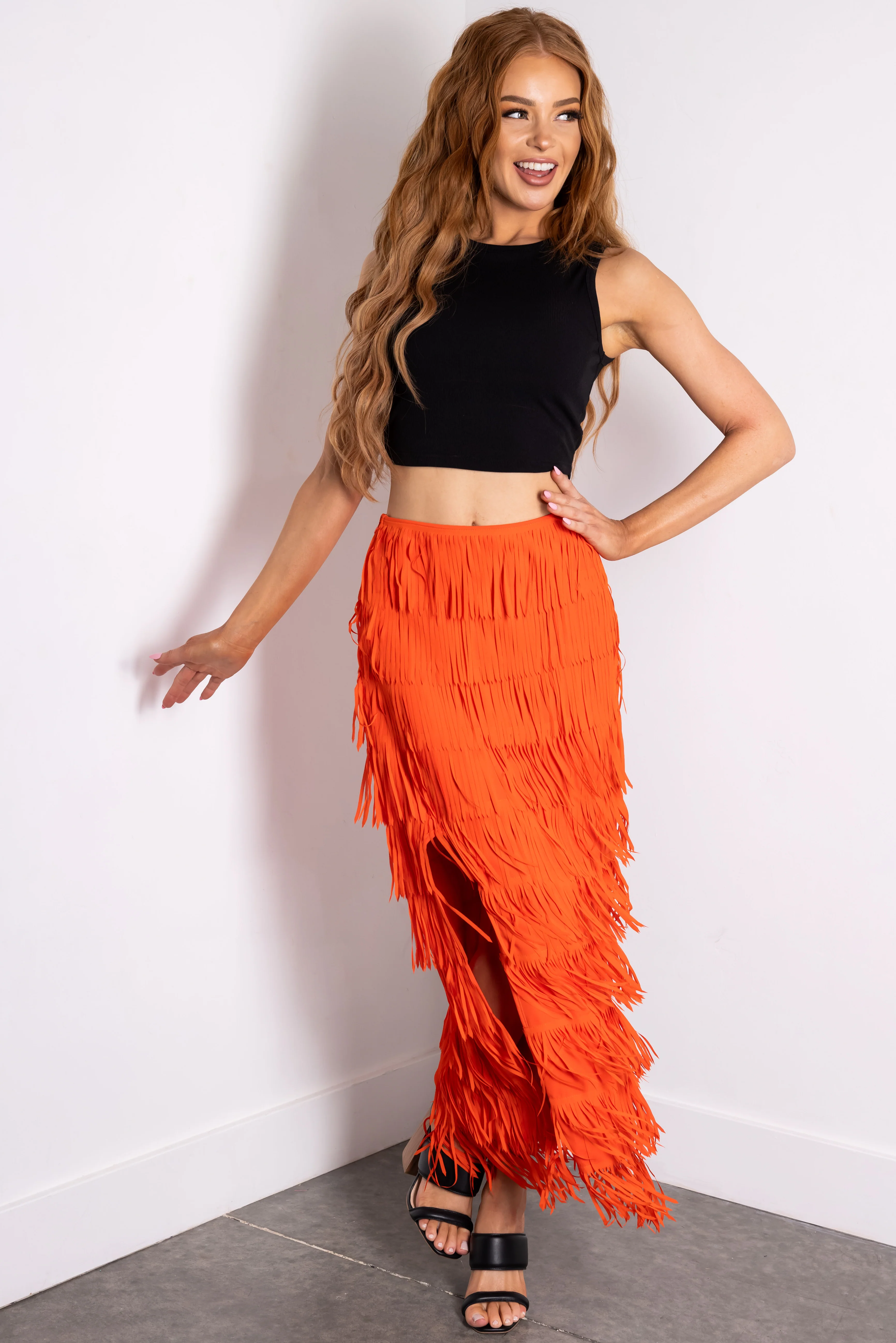 Fire Side Slit Fringe Midi Skirt - Image 5