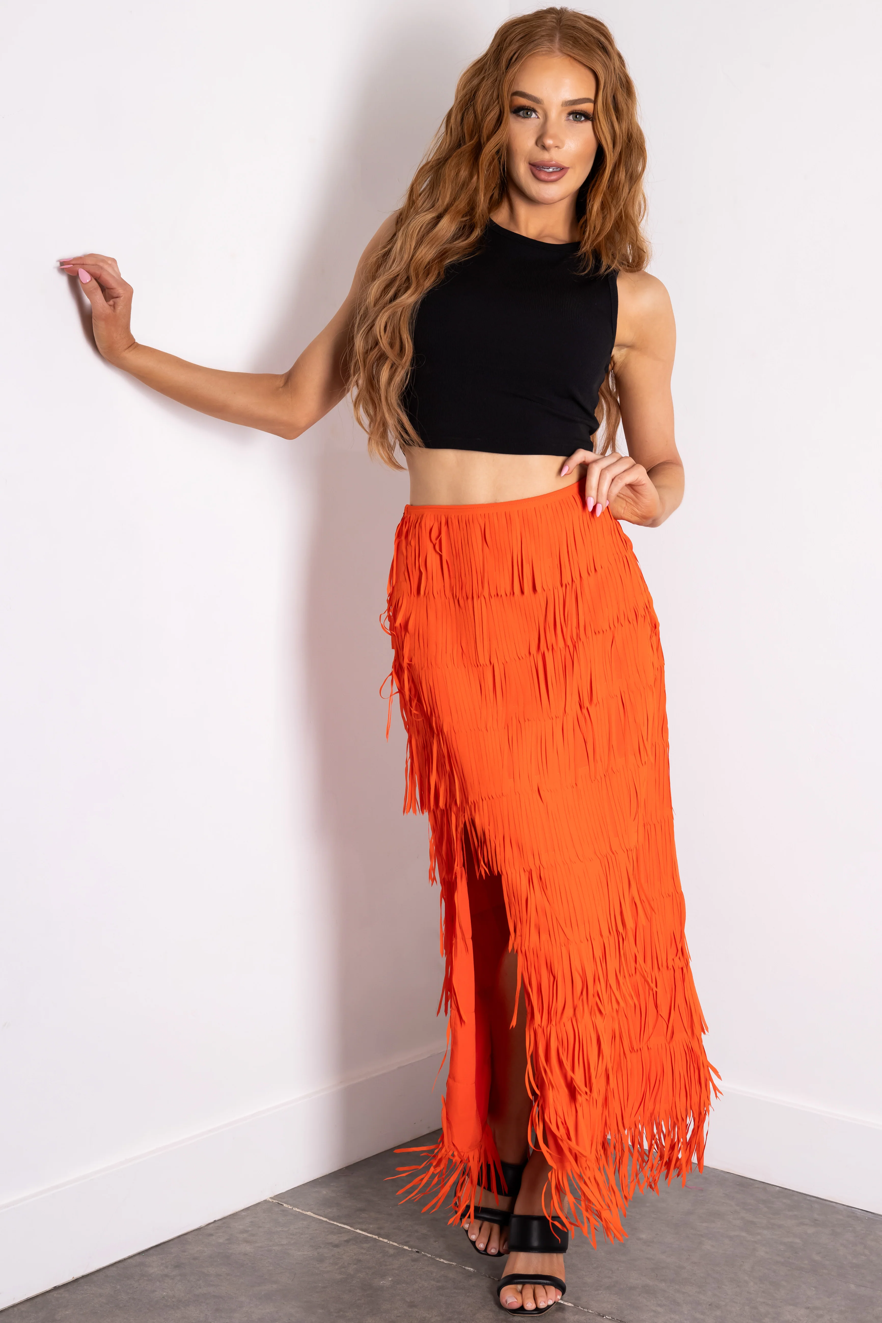 Fire Side Slit Fringe Midi Skirt - Image 6