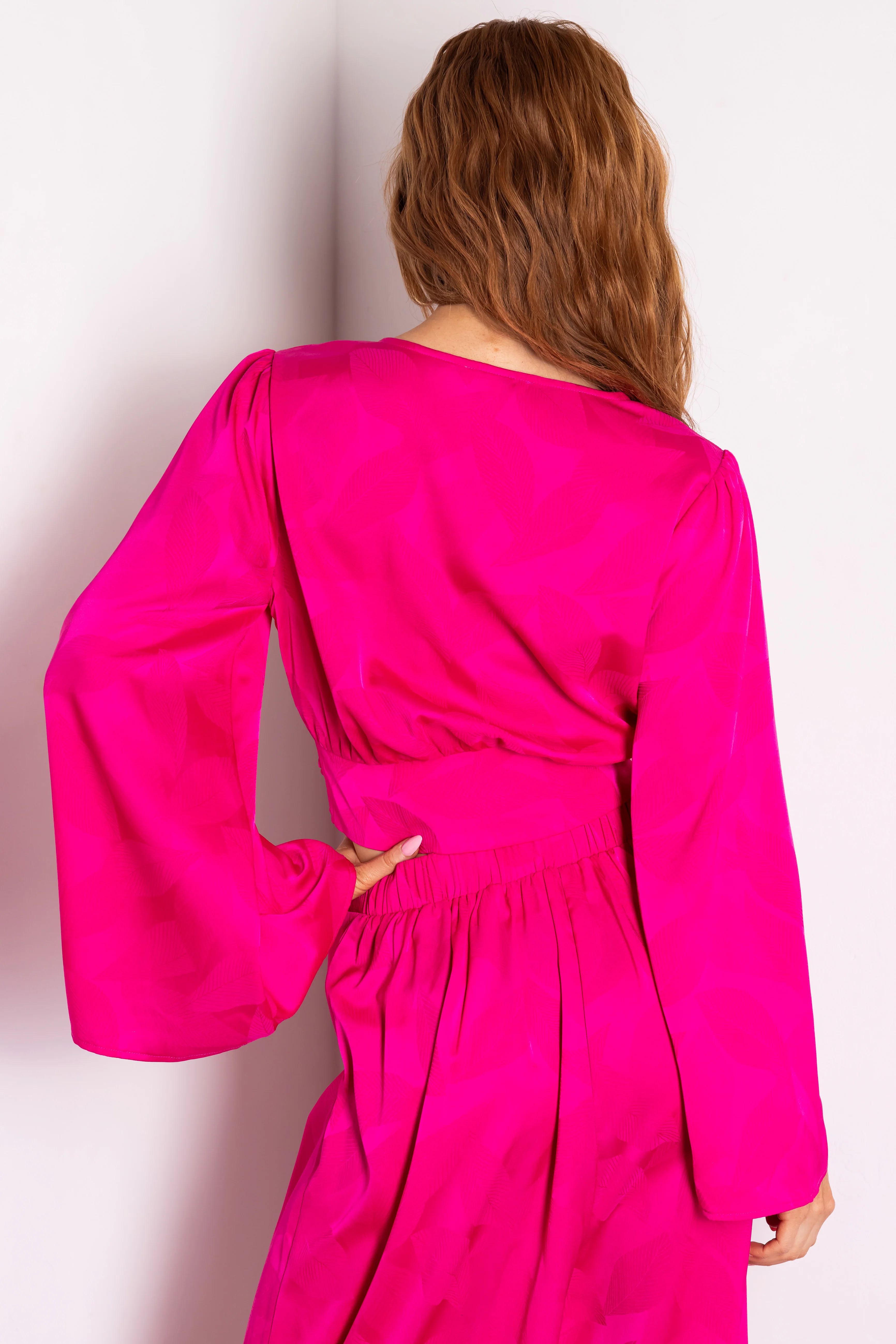 Flying Tomato Magenta Leaf Texture Bell Sleeve Top - Image 5