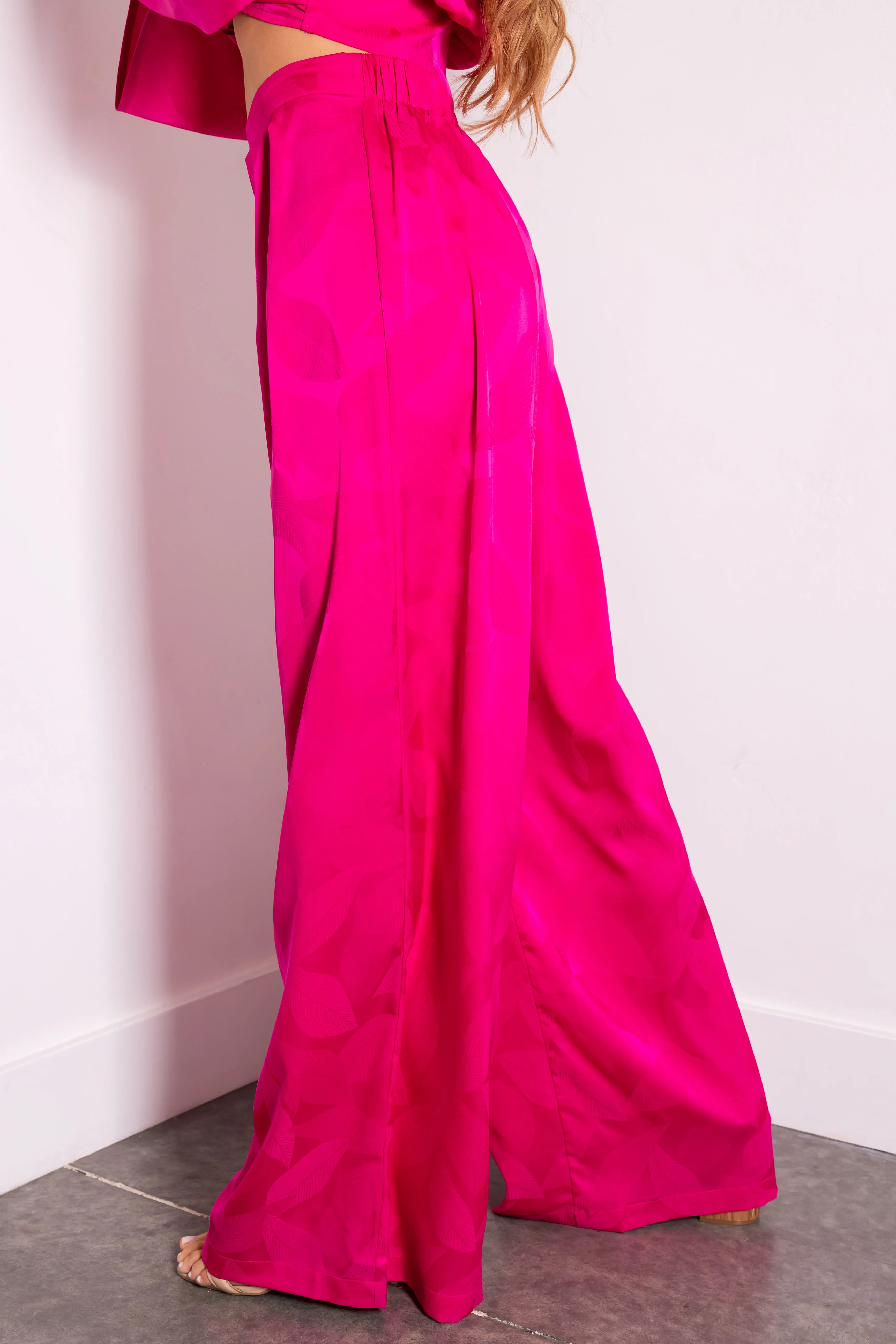Flying Tomato Magenta Leaf Texture Wide Leg Pants - Image 3