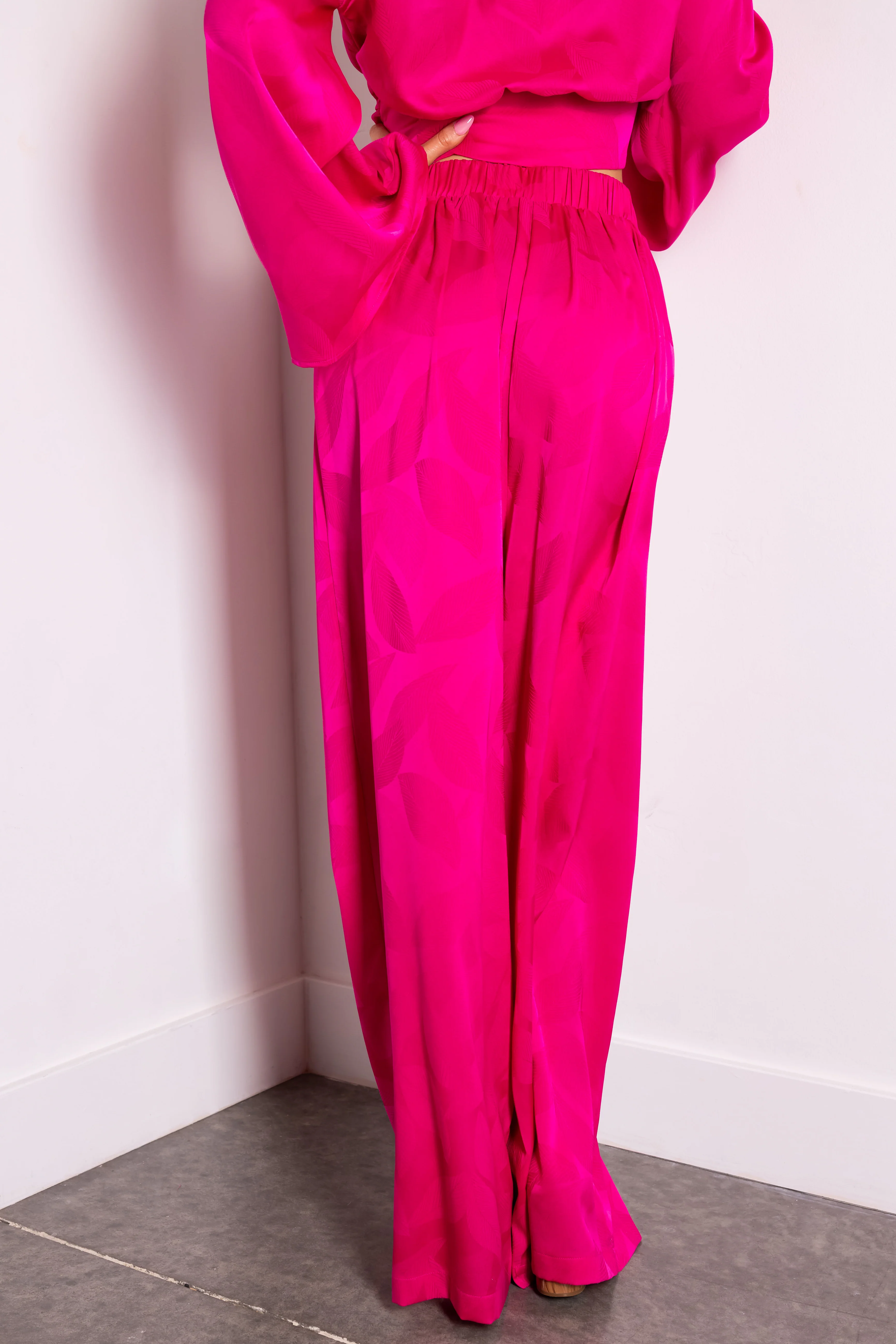 Flying Tomato Magenta Leaf Texture Wide Leg Pants - Image 4