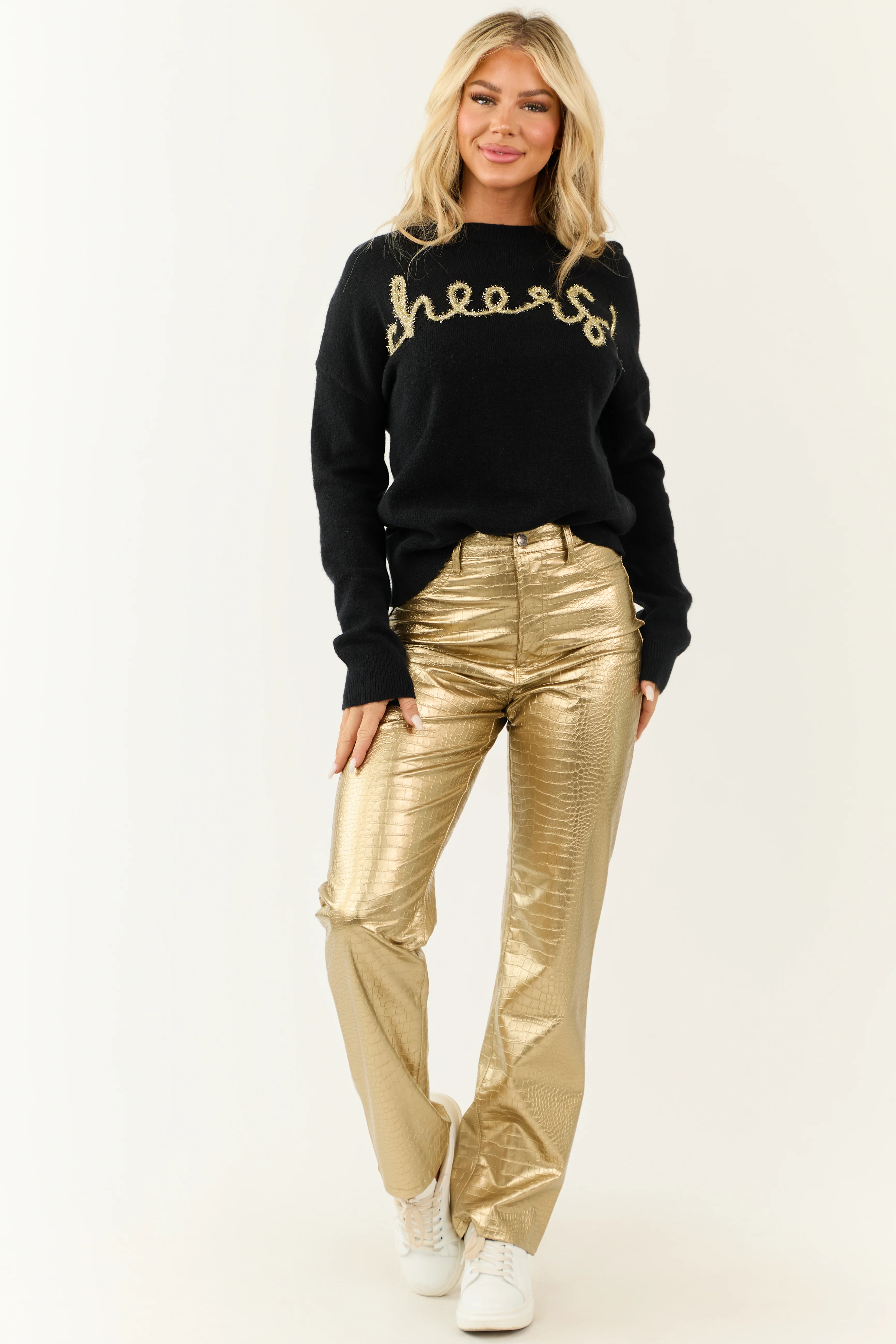 Gold Faux Leather Snakeskin Super High Rise Pants - Image 5