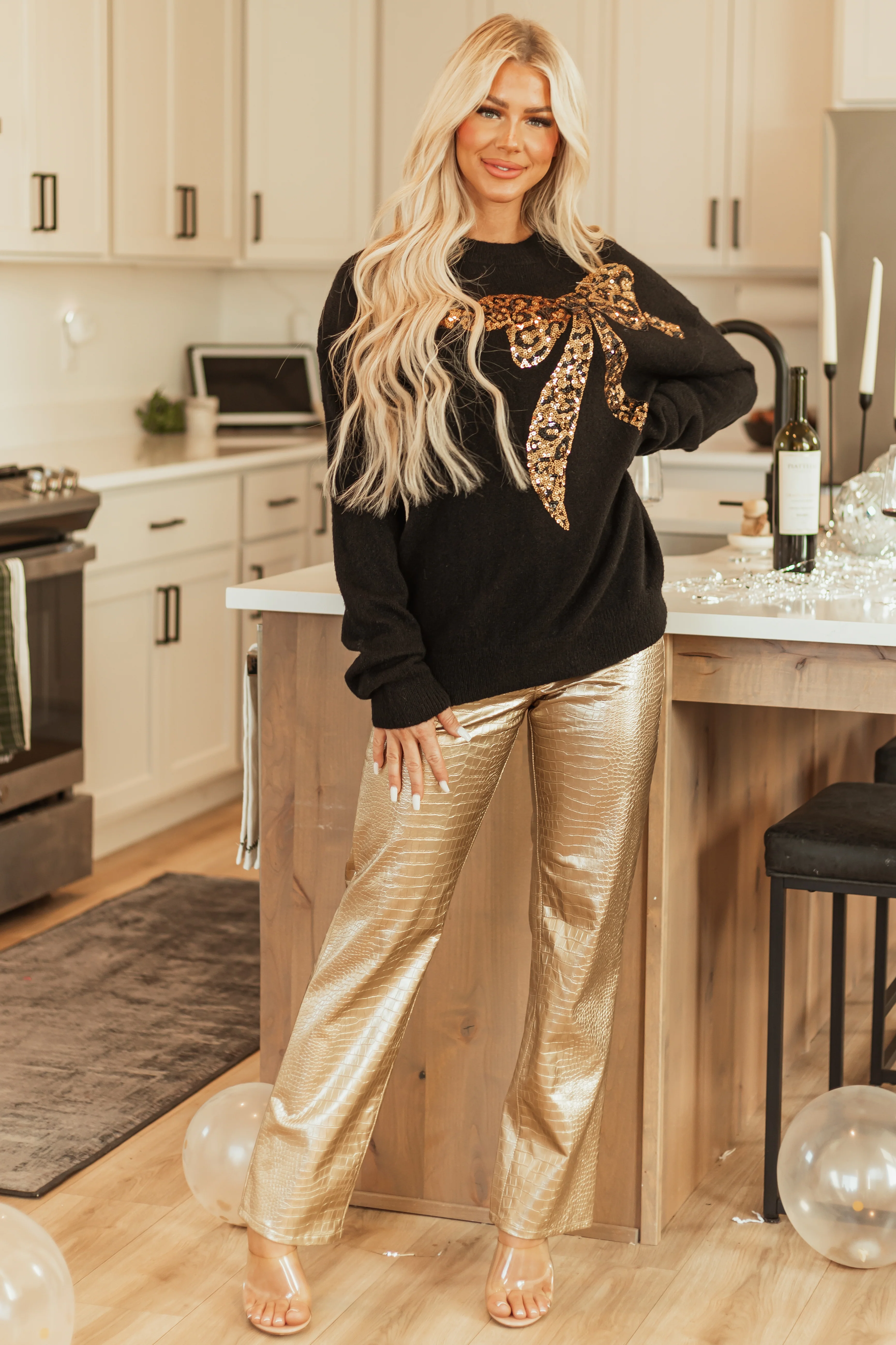 Gold Faux Leather Snakeskin Super High Rise Pants - Image 6