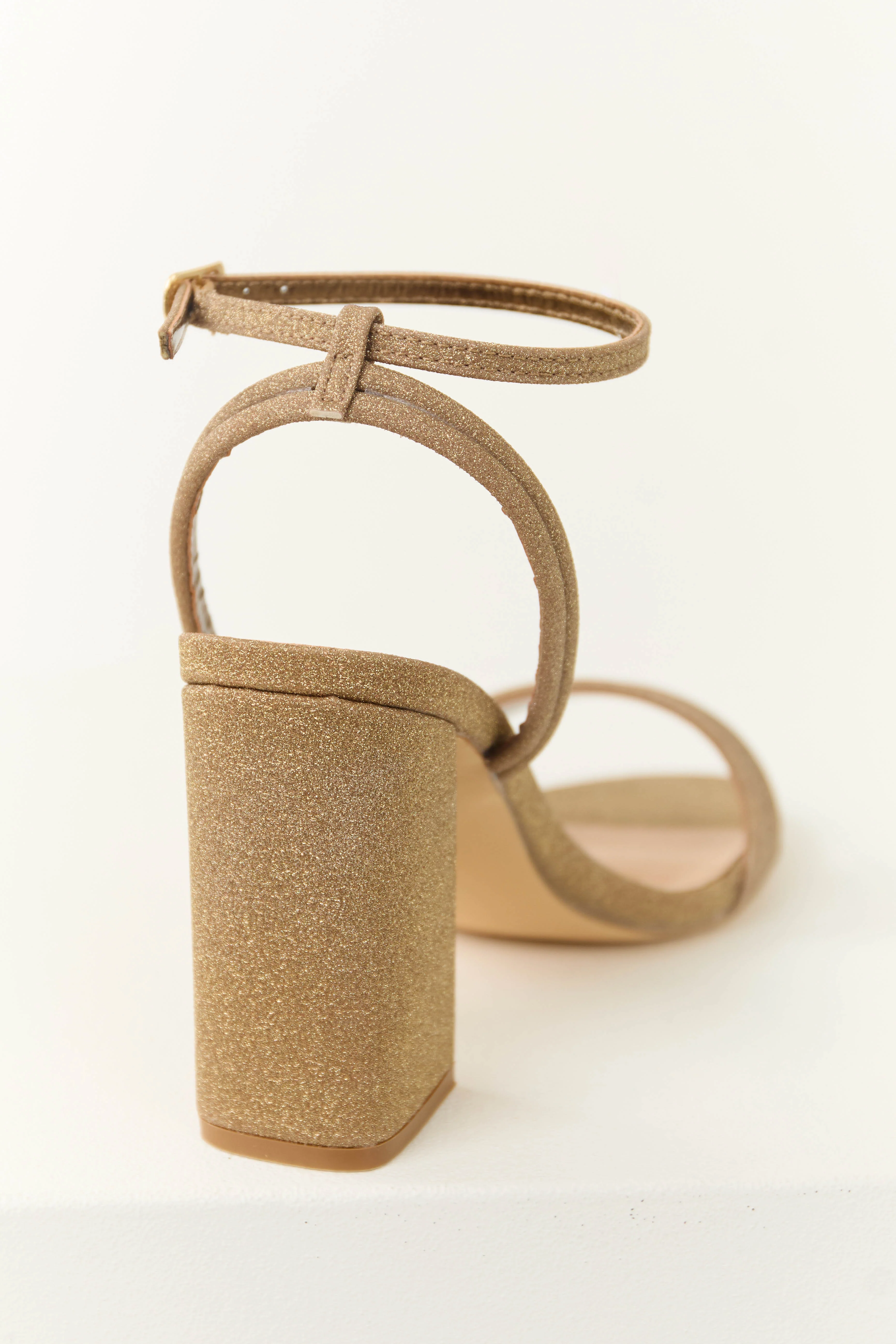 Gold Glitter Ankle Strap Block Heels - Image 4