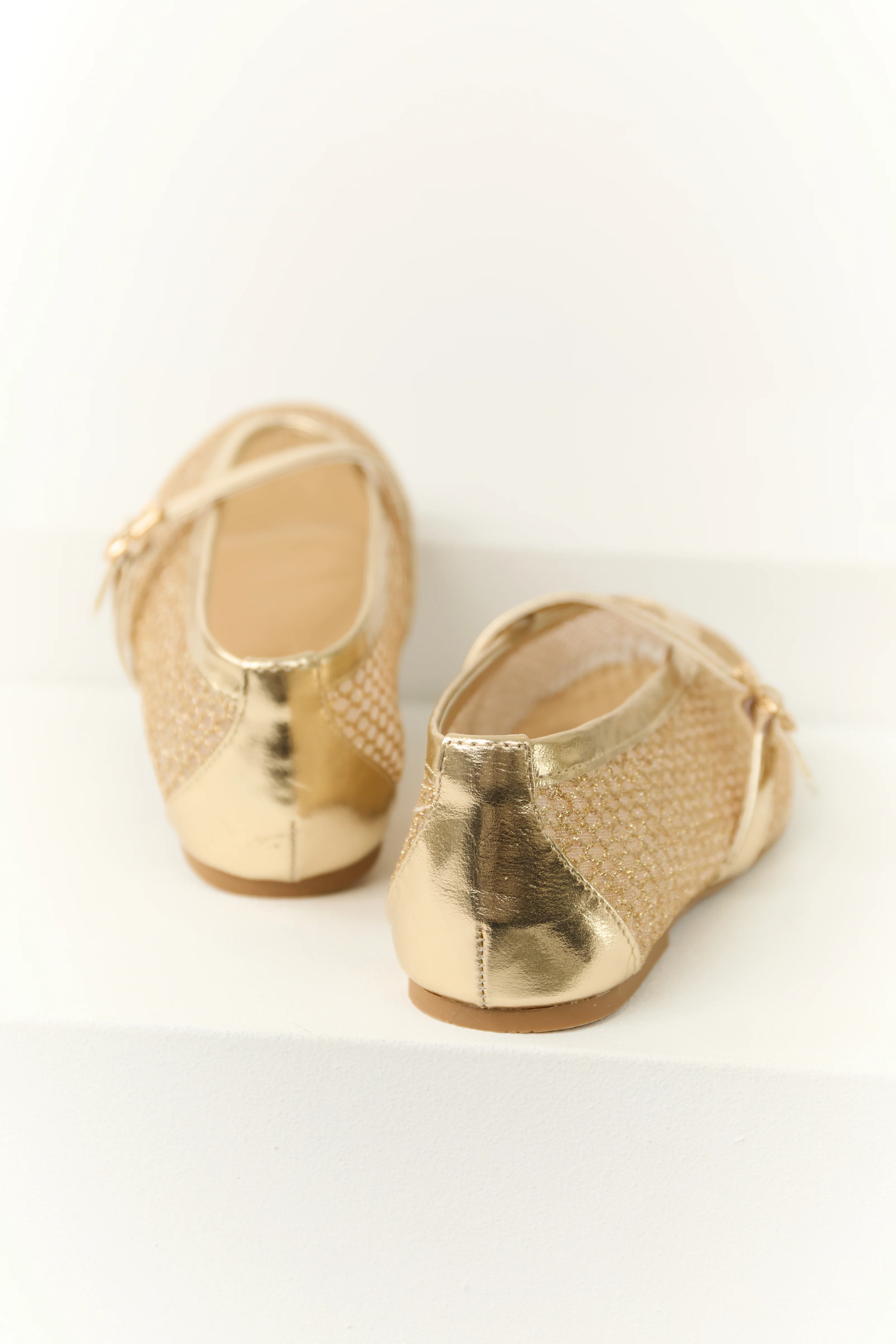 Gold Glitter Geometric Mesh Rounded Toe Flats - Image 3