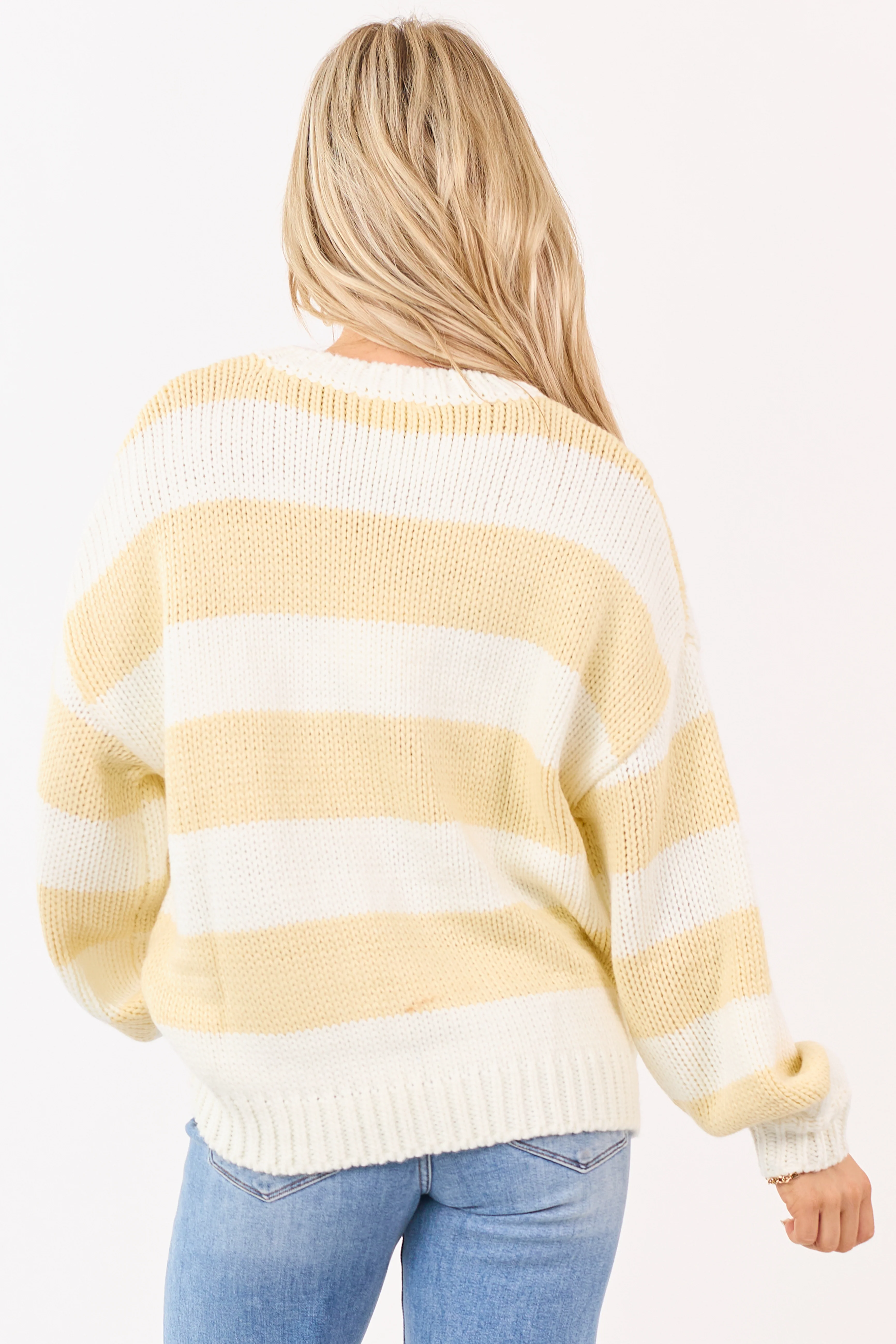 Ivory and Buttercream Striped Chunky Knit Sweater - Image 5