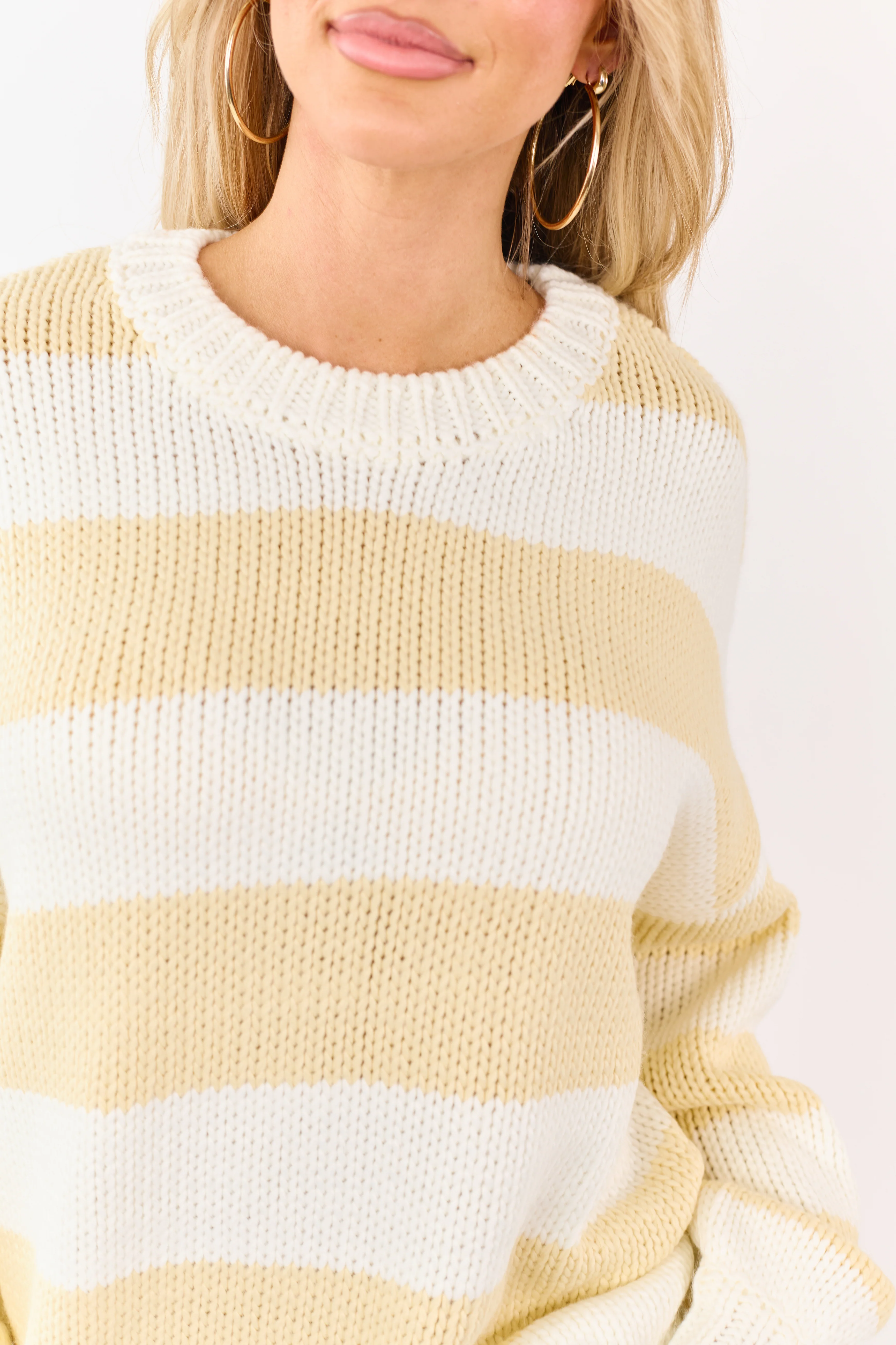 Ivory and Buttercream Striped Chunky Knit Sweater - Image 6