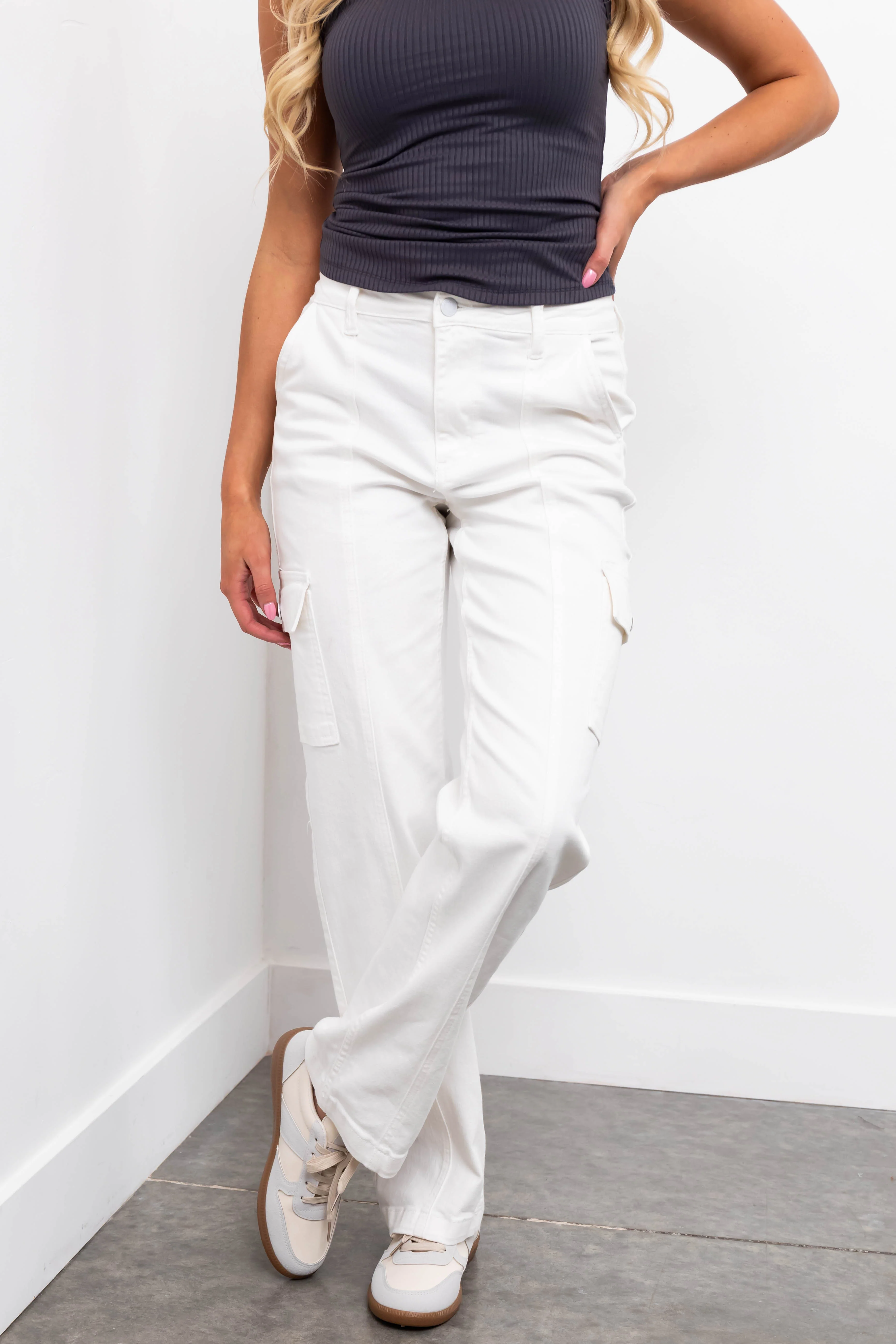 Judy Blue Off White High Rise Cargo Jeans - Image 3