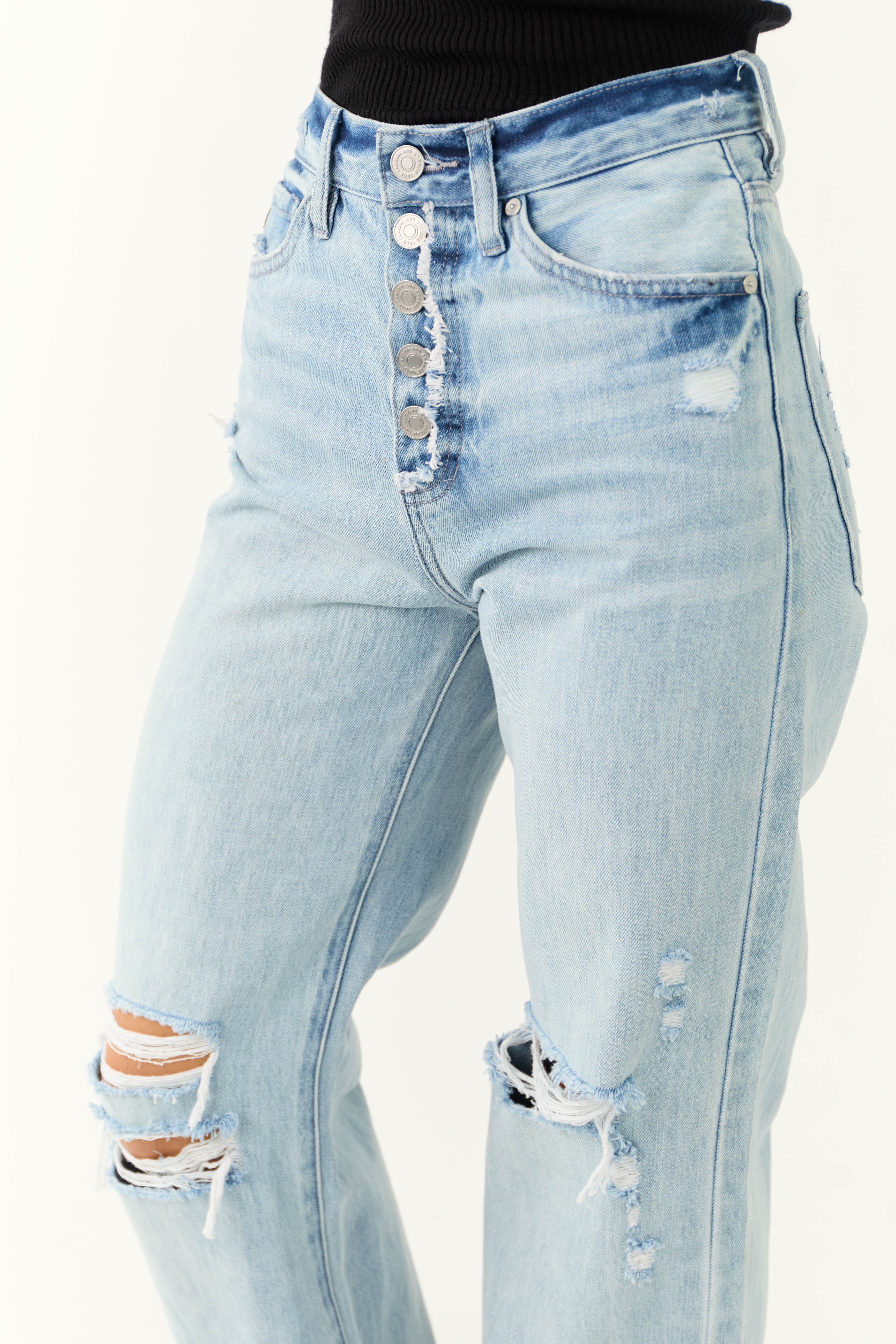 KanCan Light Wash Distressed Button Fly Wide Leg Jeans - Image 8
