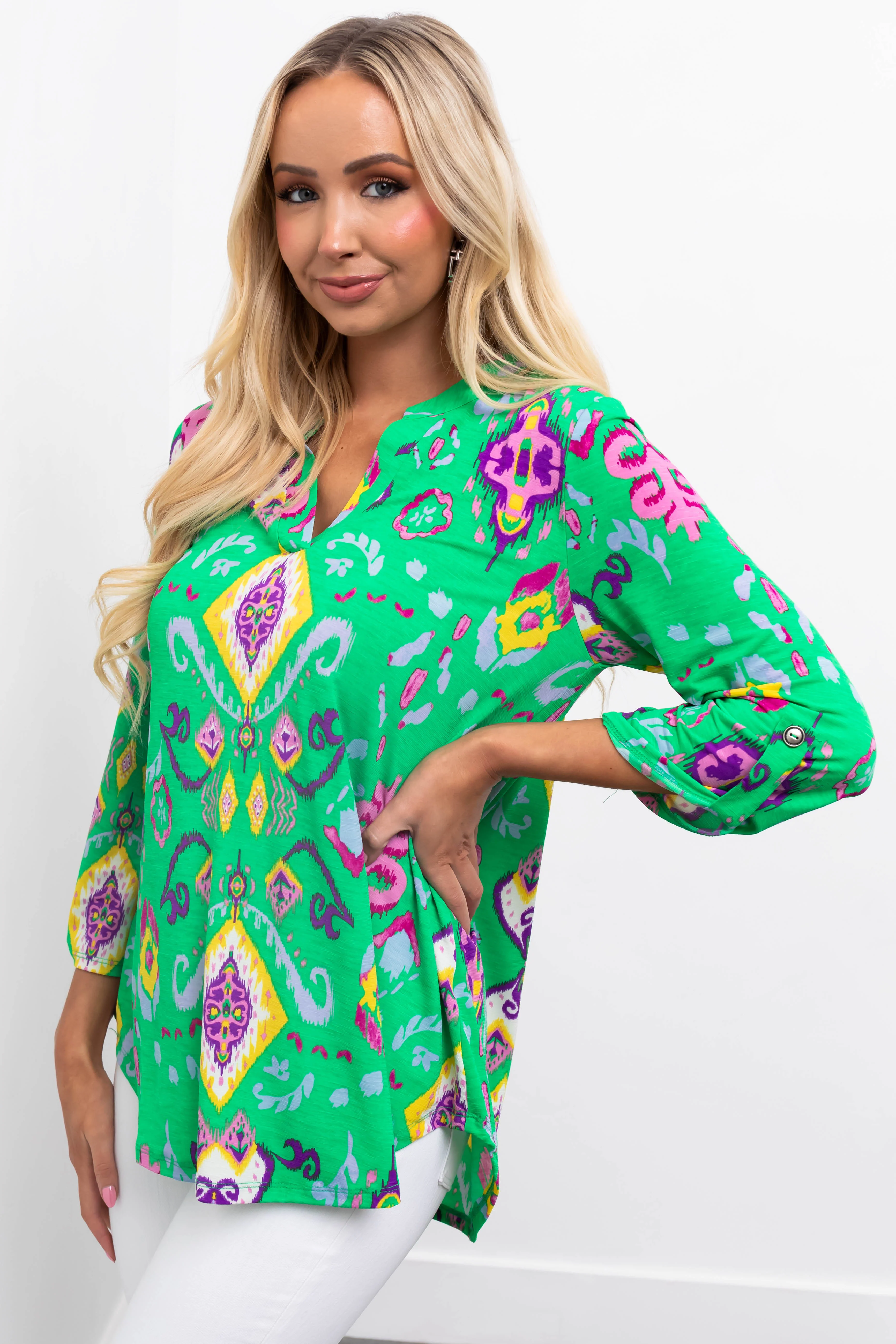 Kelly Green Printed 3/4 Sleeve Blouse - Image 6