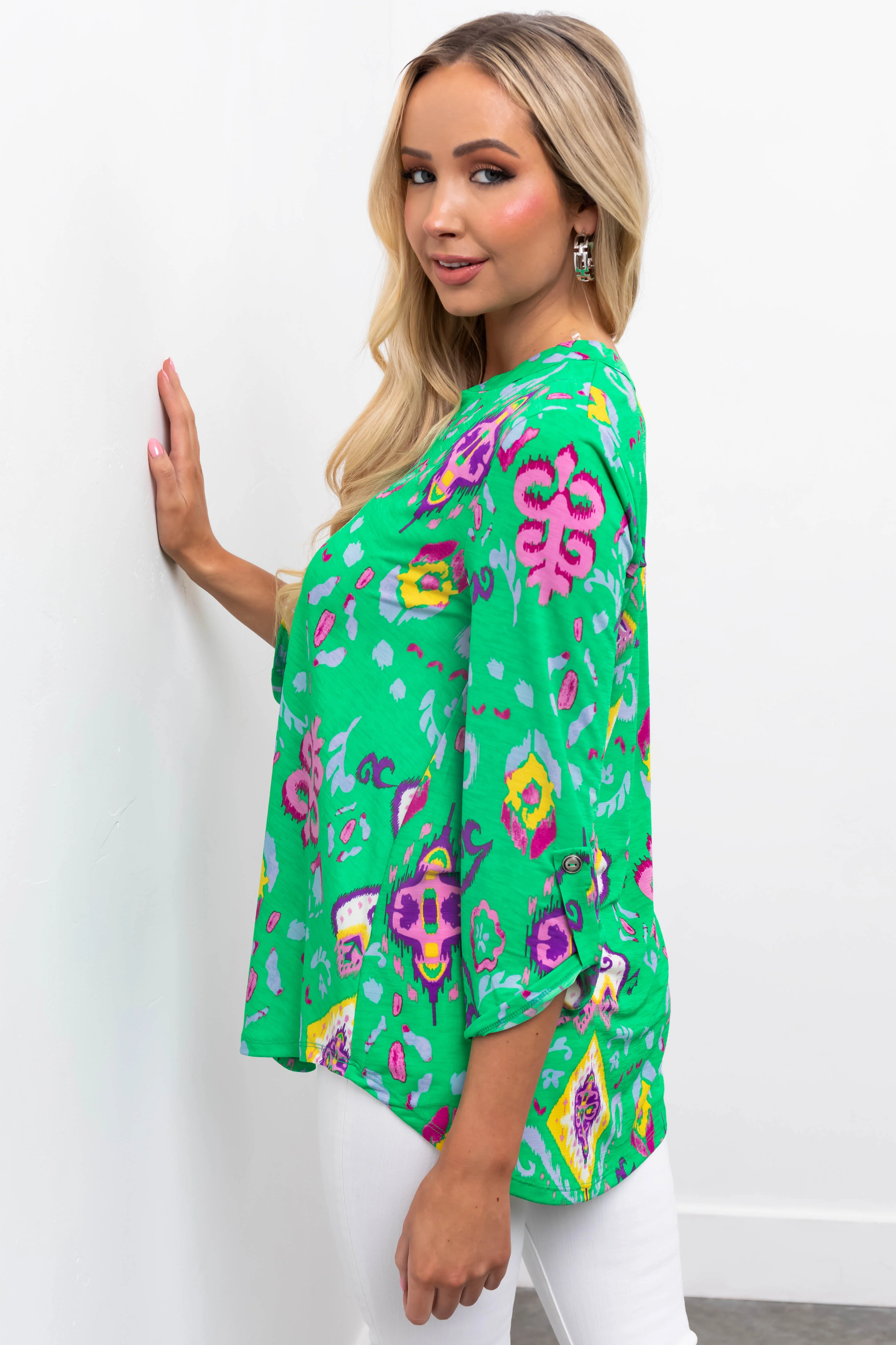 Kelly Green Printed 3/4 Sleeve Blouse - Image 7