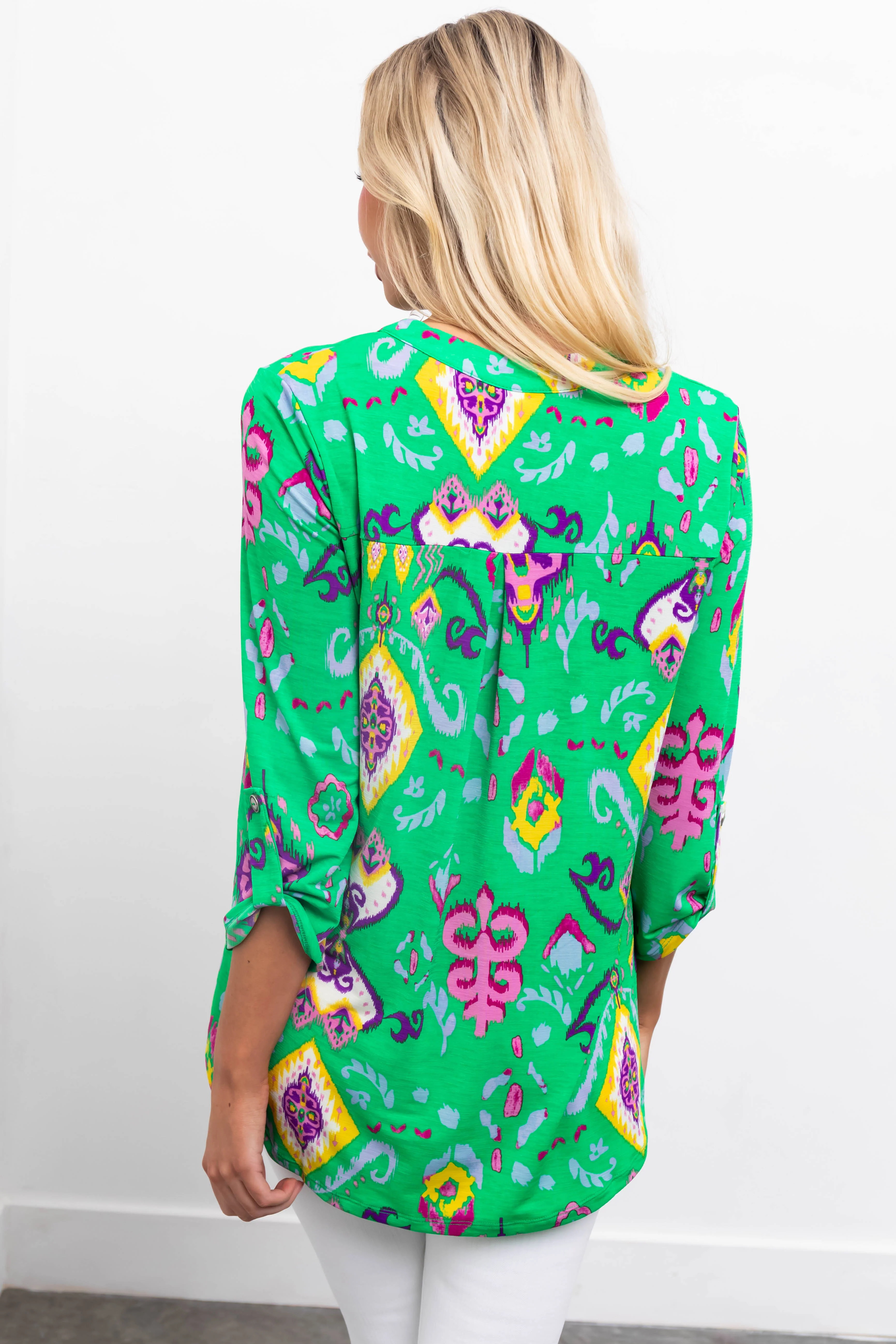 Kelly Green Printed 3/4 Sleeve Blouse - Image 8