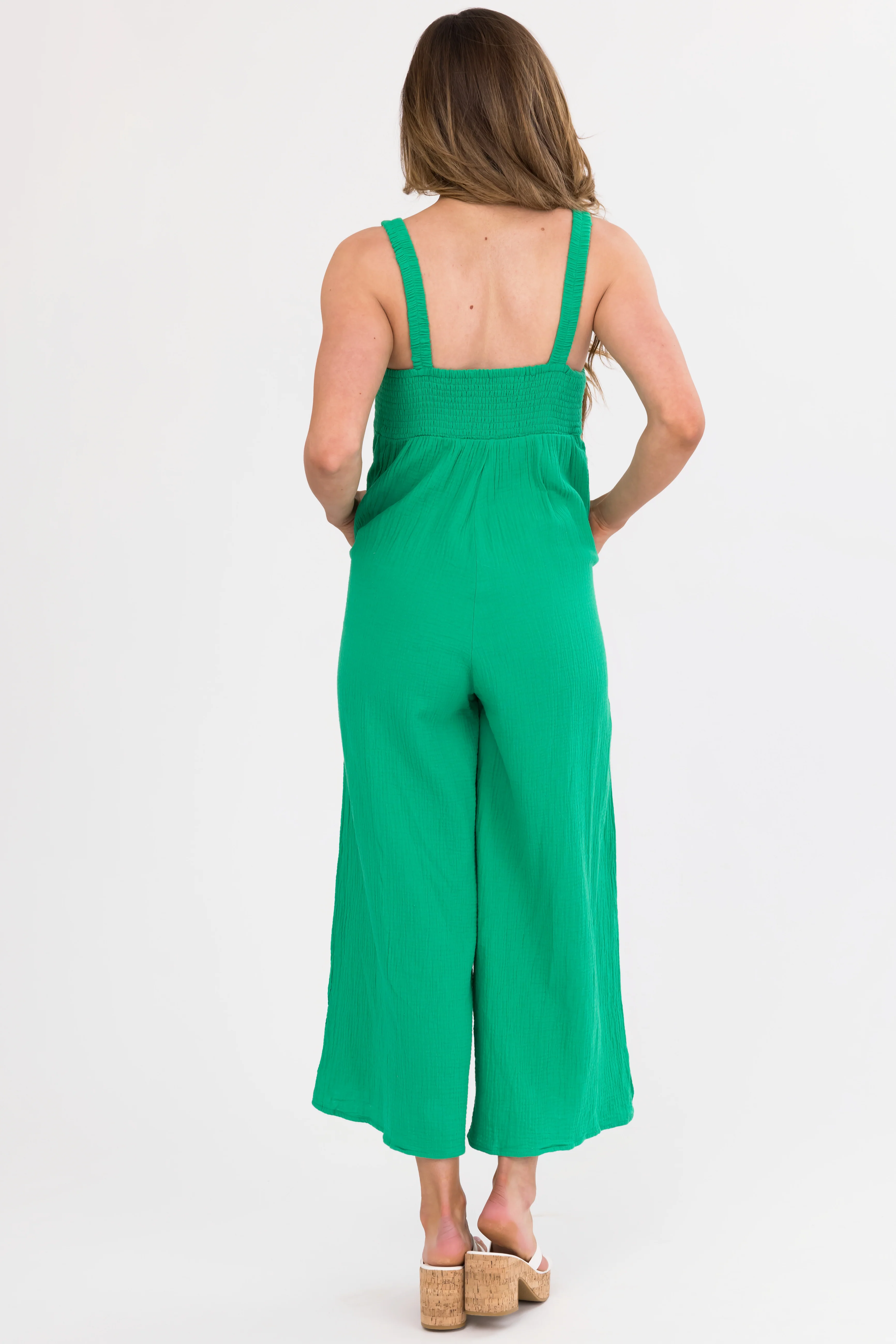 Kelly Green Sleeveless Wide Leg Jumpsuit - Image 3