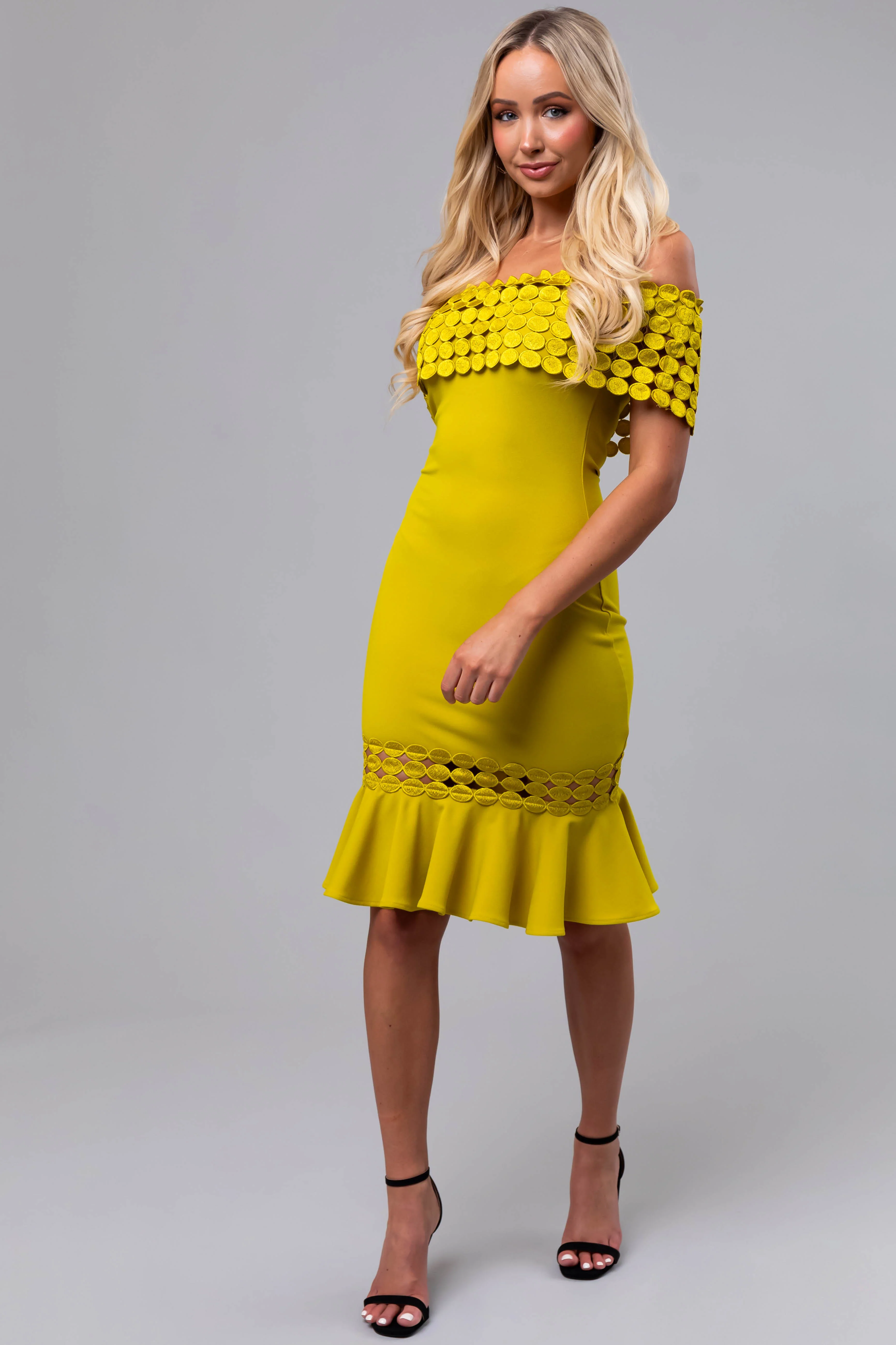 Key Lime Off Shoulder Circle Crochet Midi Dress - Image 6