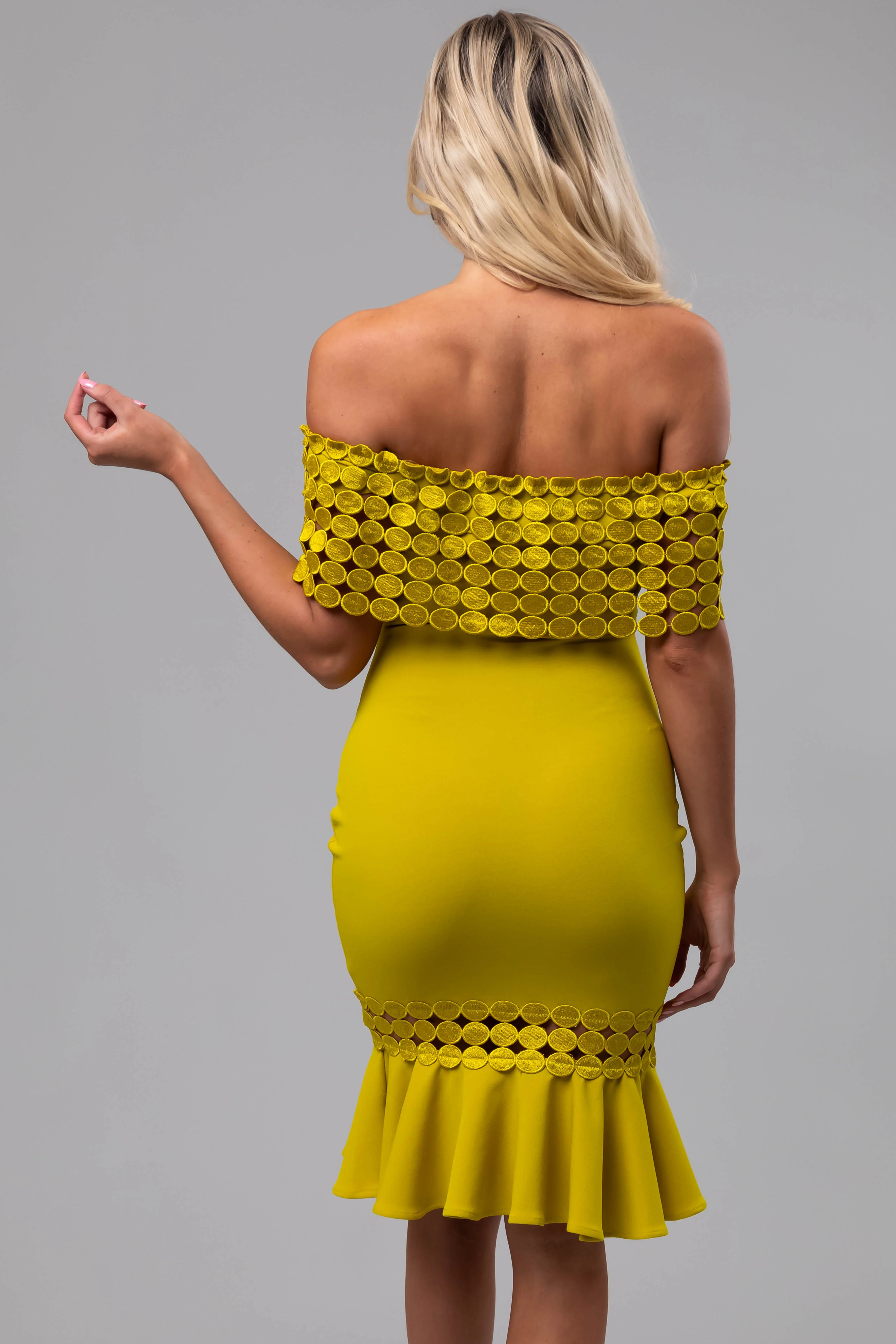 Key Lime Off Shoulder Circle Crochet Midi Dress - Image 7