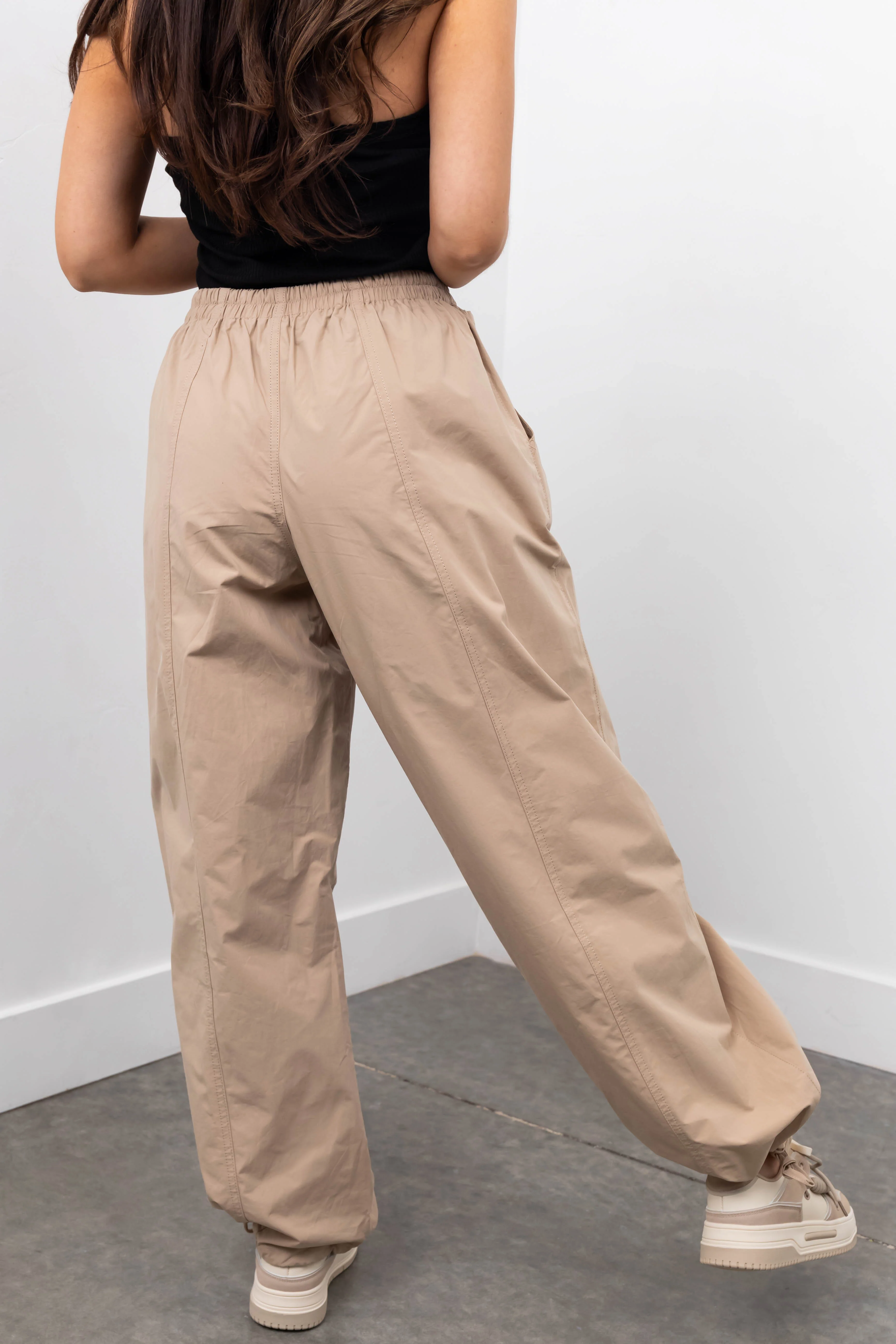 Khaki Drawstring Hem Windbreaker Pants - Image 4