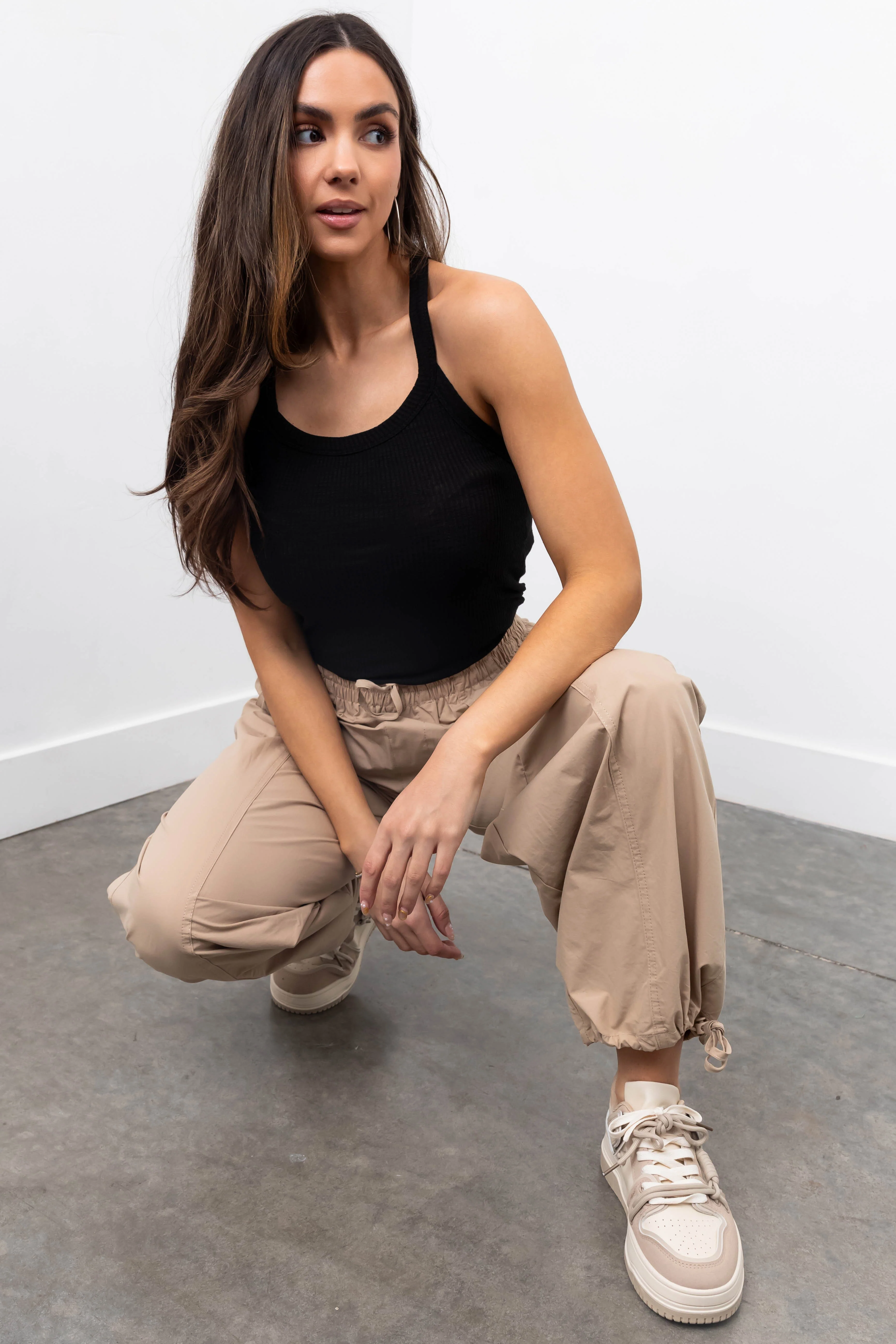 Khaki Drawstring Hem Windbreaker Pants - Image 8