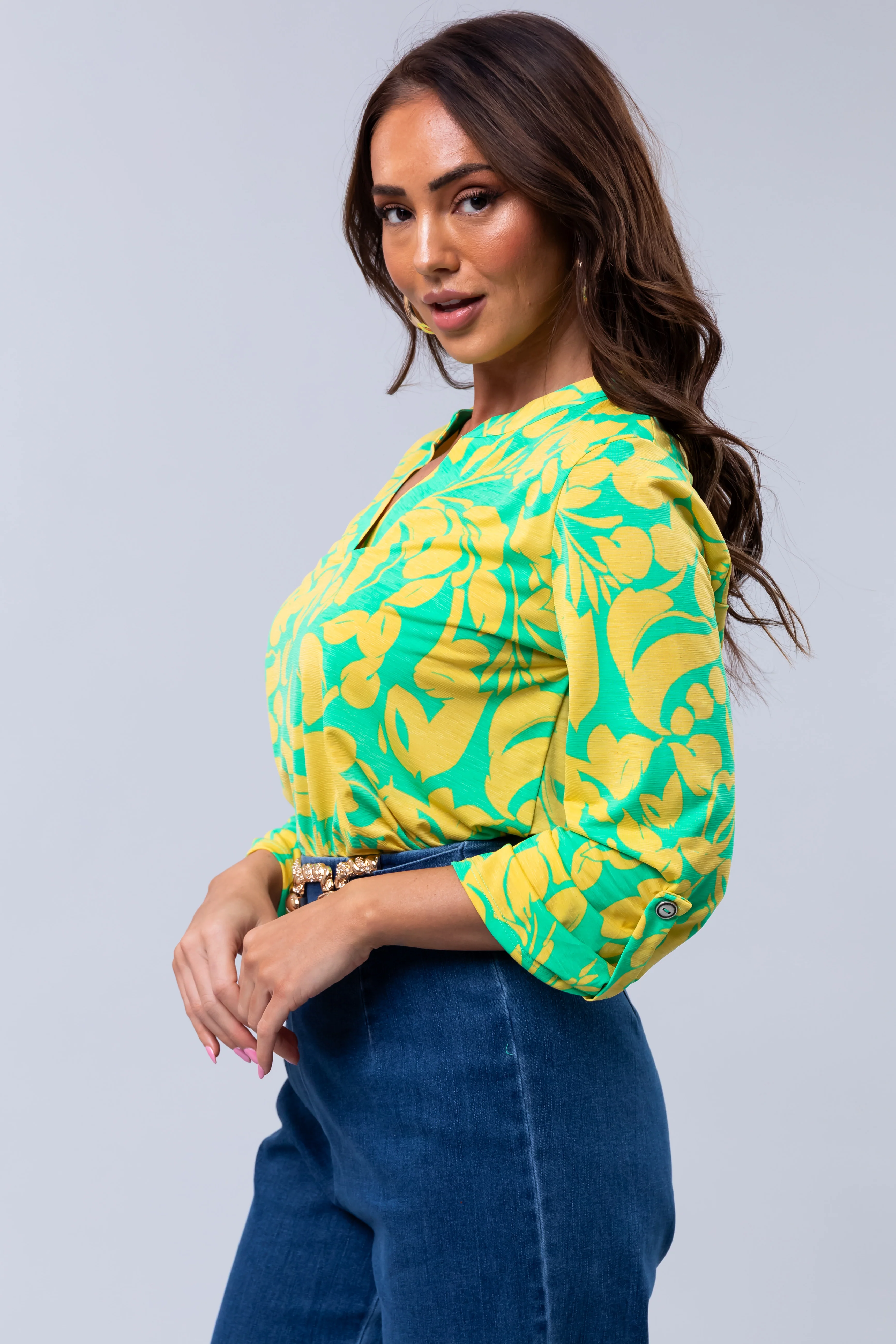 Kiwi and Lemon Abstract 3/4 Sleeve Blouse - Image 3