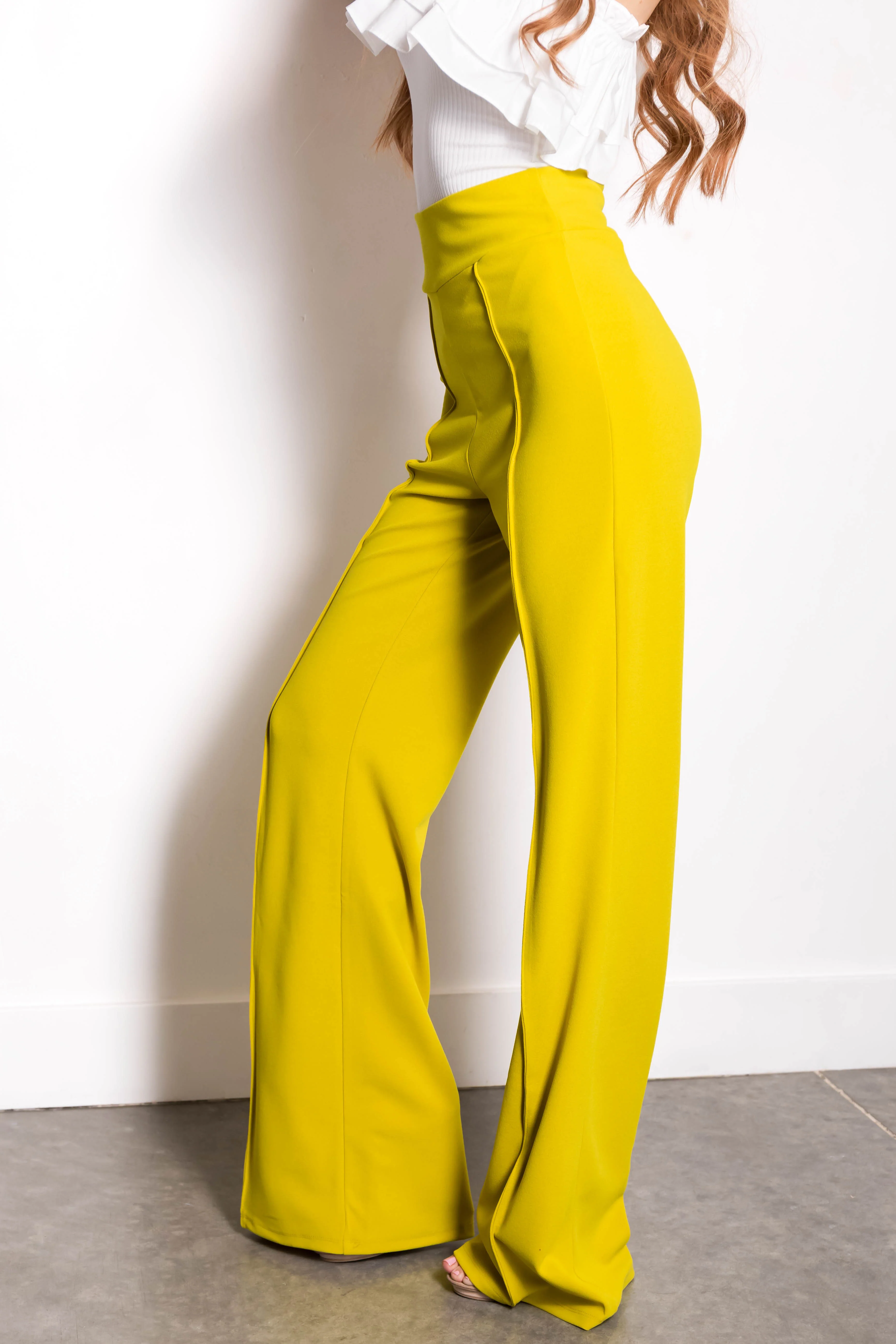 Lemon Lime Vertical Seam Wide Leg Pants - Image 3