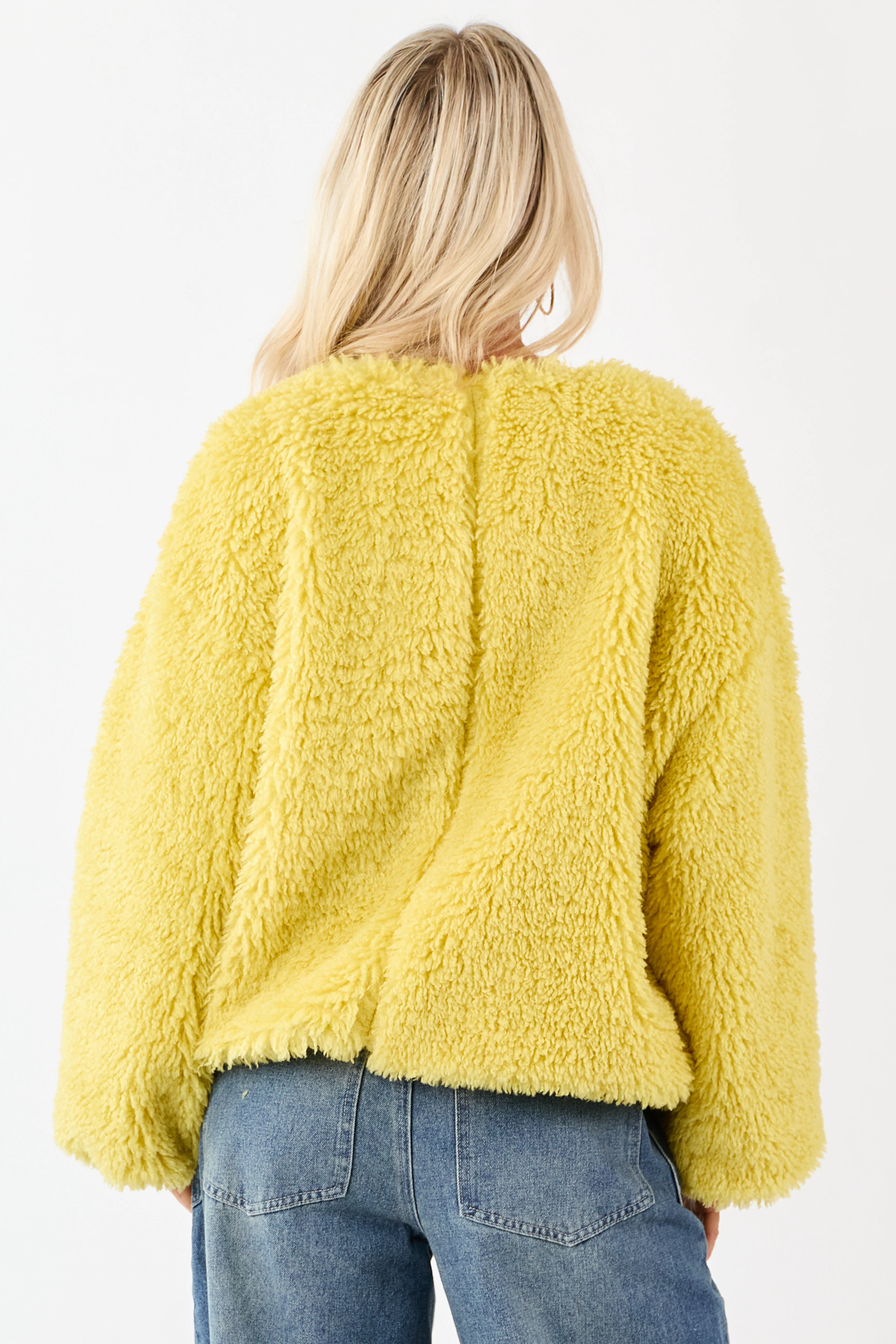Light Mustard Soft Sherpa Snap Button Up Relaxed Jacket - Image 7