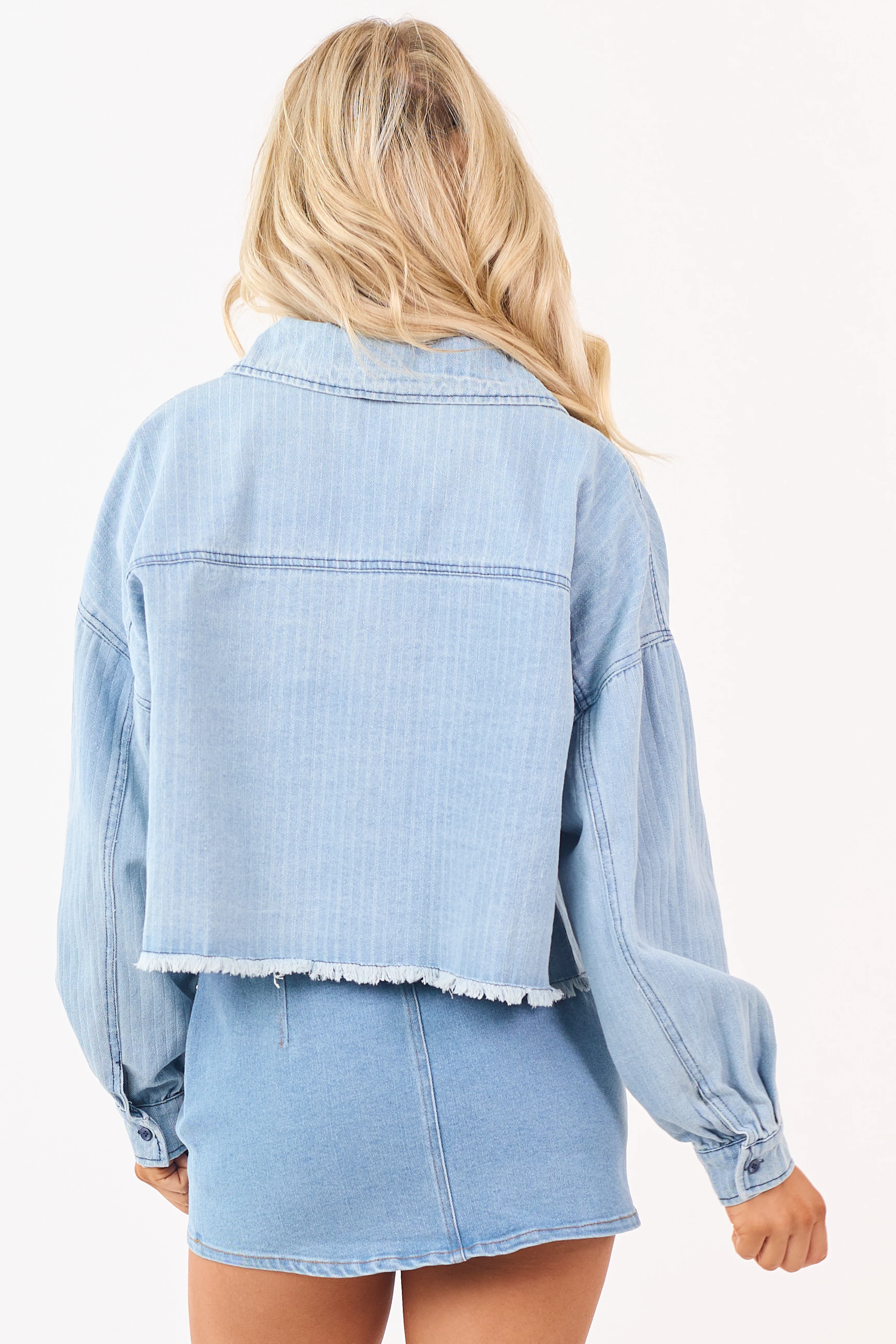 Light Wash Denim Button Down Boxy Shacket - Image 5