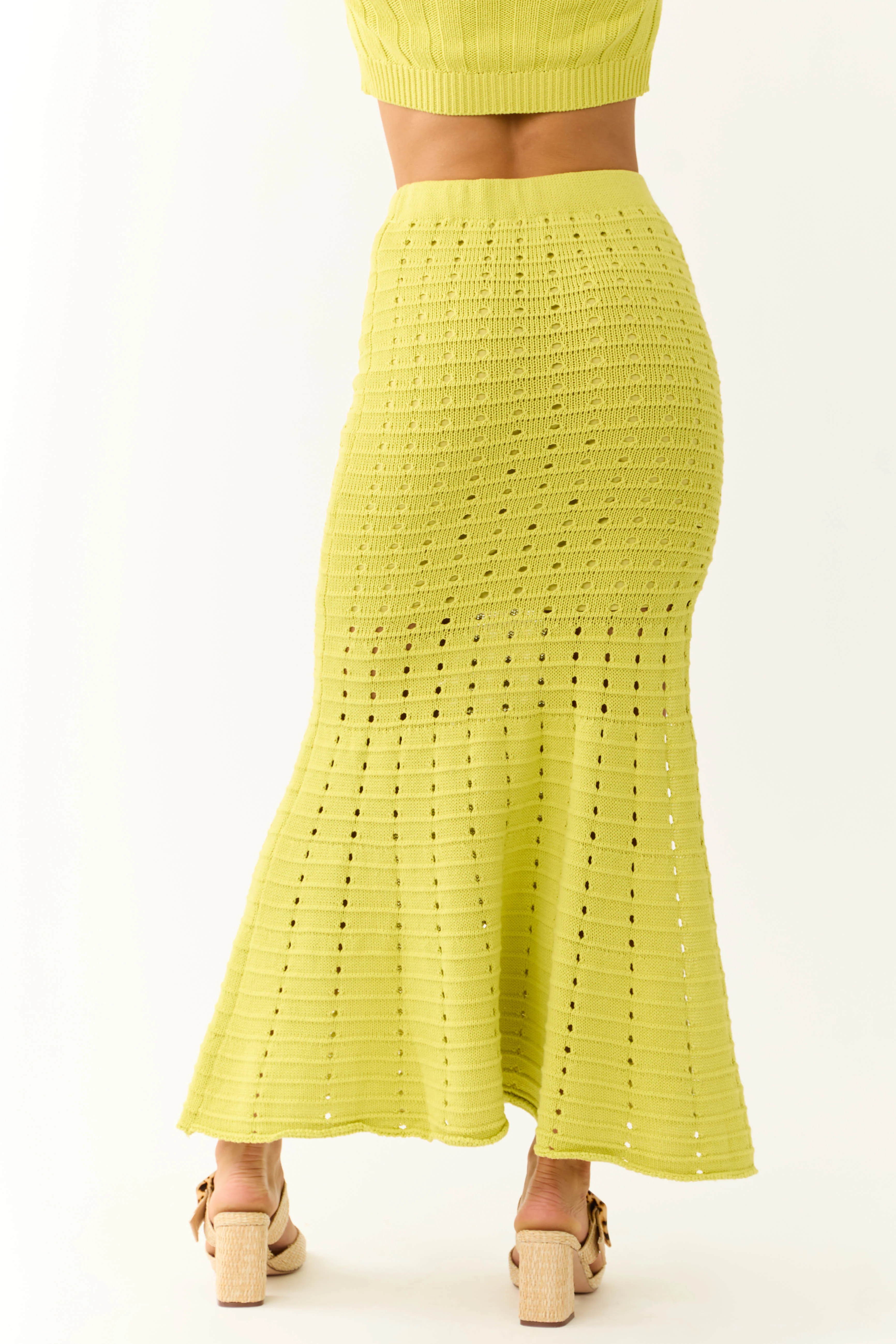 Lime Crochet Knit Fit and Flare Maxi Skirt - Image 4