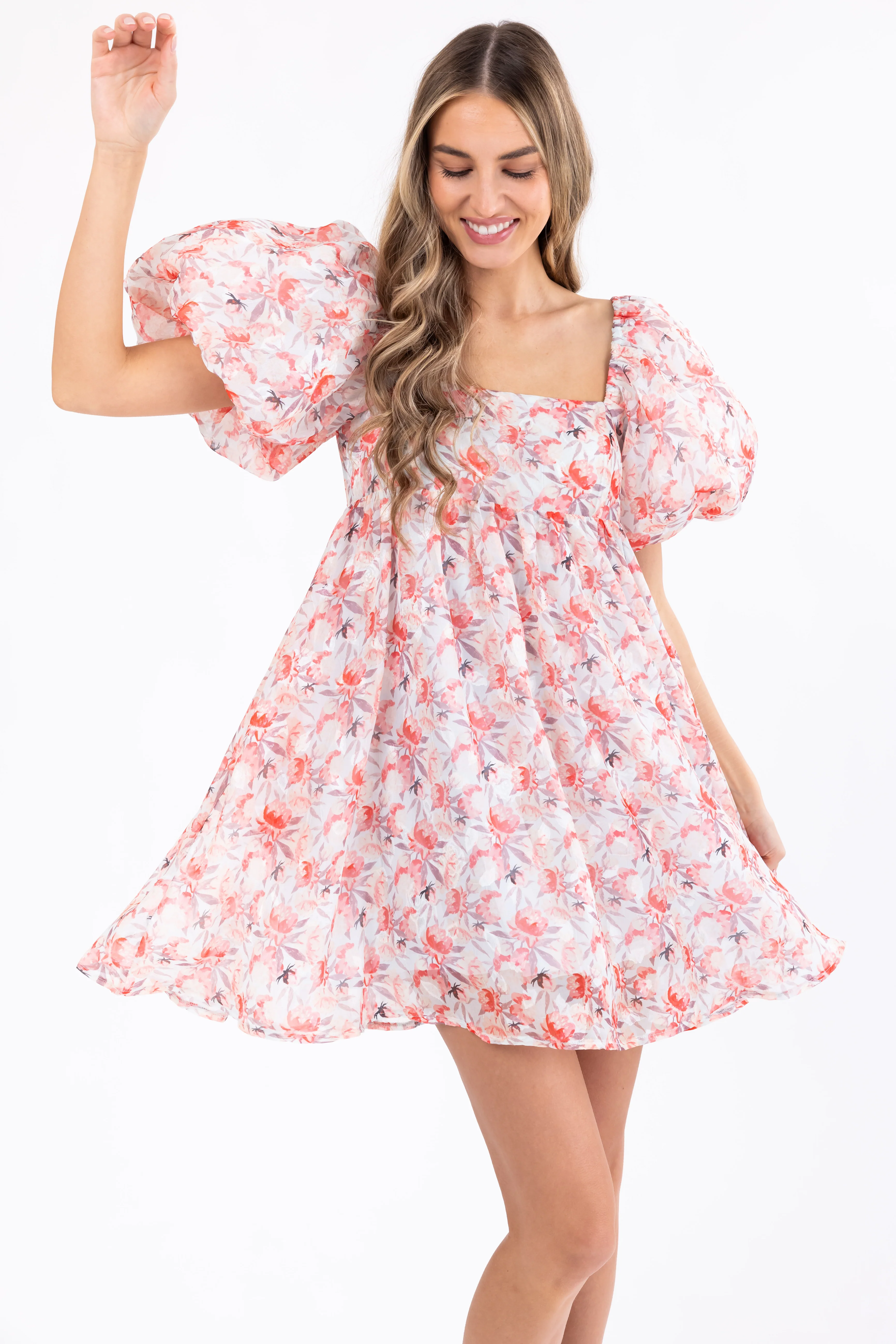 Lipstick Floral Print Puff Sleeve Mini Dress - Image 3