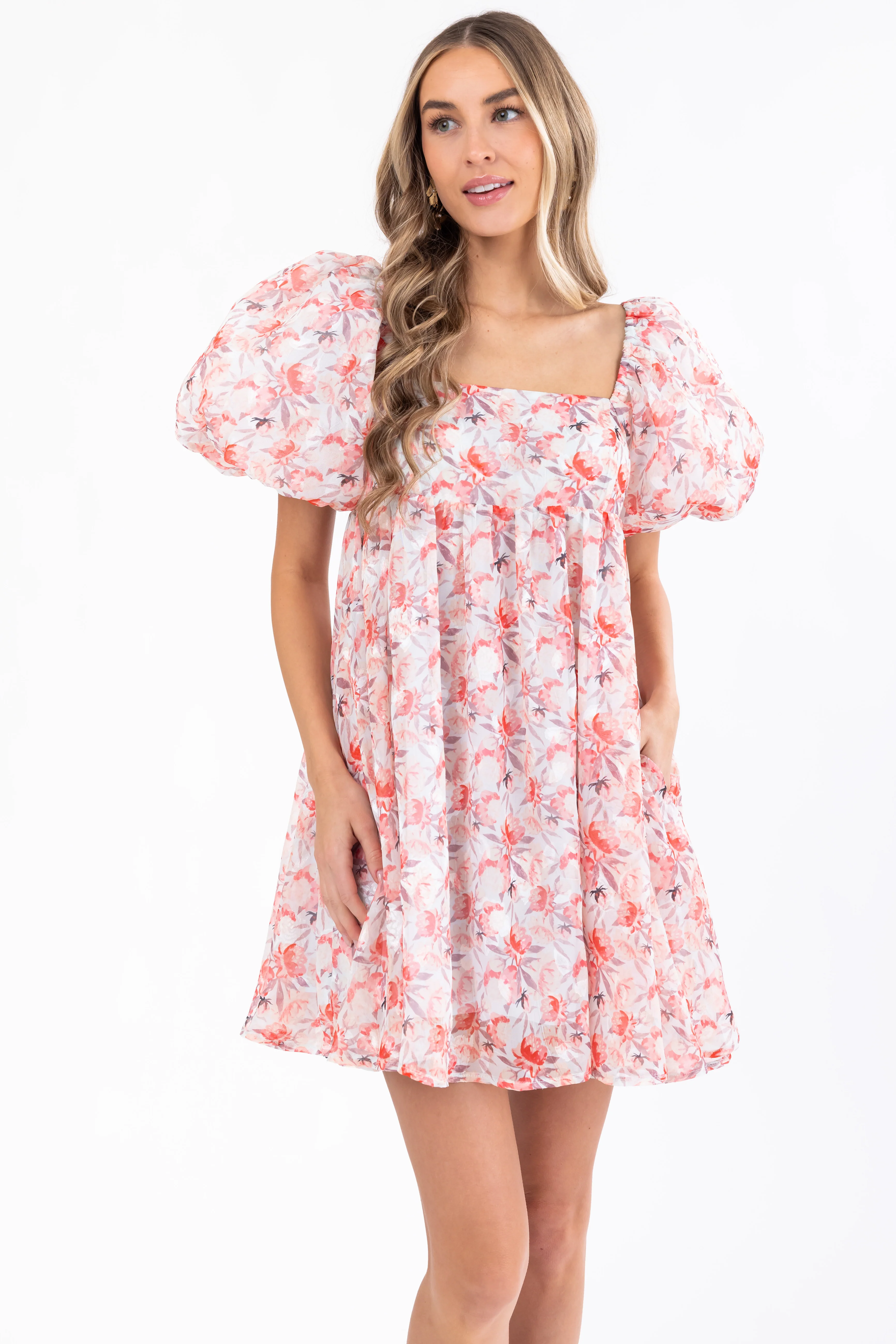 Lipstick Floral Print Puff Sleeve Mini Dress - Image 4