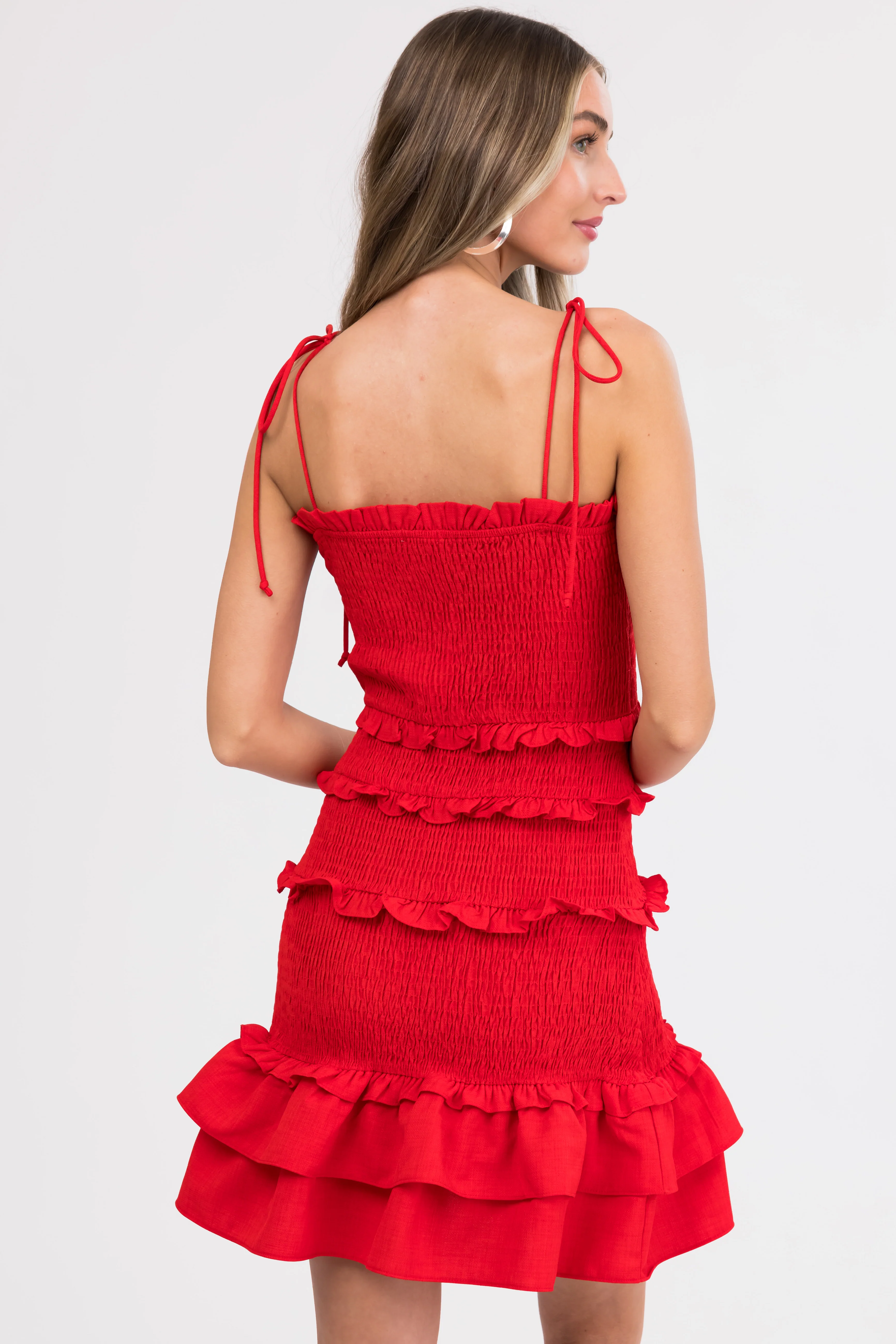 Lipstick Smocked Sleeveless Ruffle Short Dress - Image 6