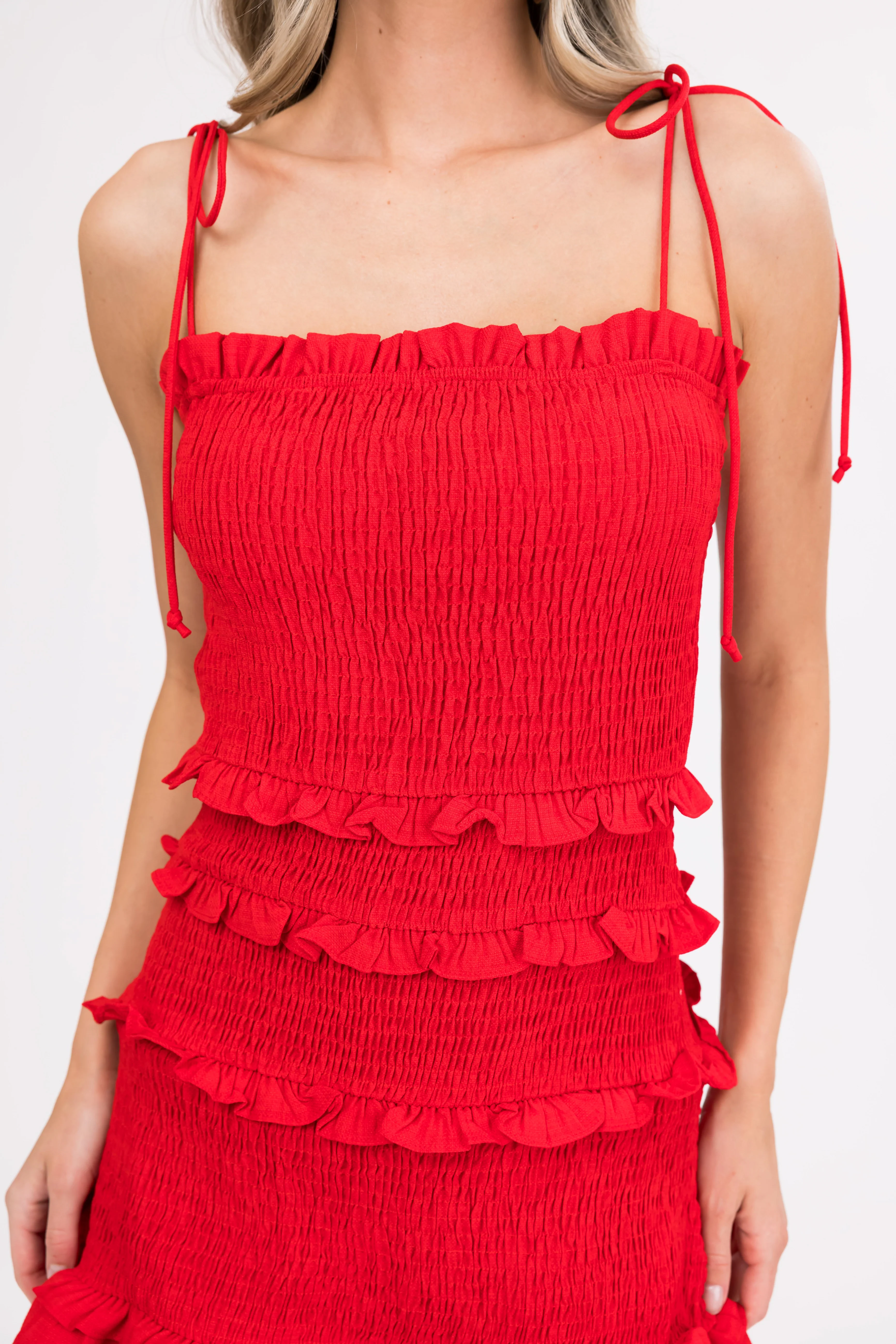 Lipstick Smocked Sleeveless Ruffle Short Dress - Image 7