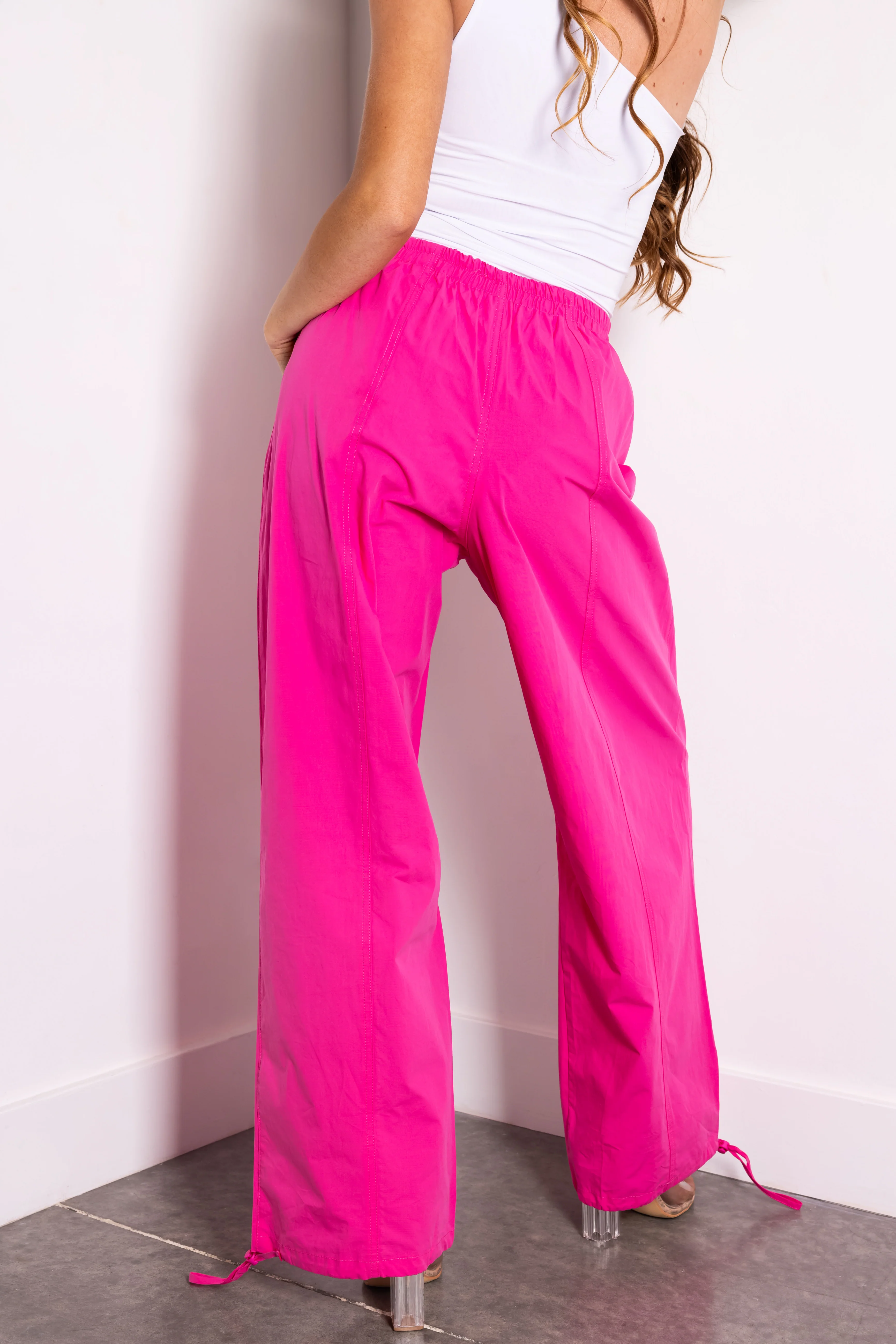 Magenta Drawstring Hem Windbreaker Pants - Image 4