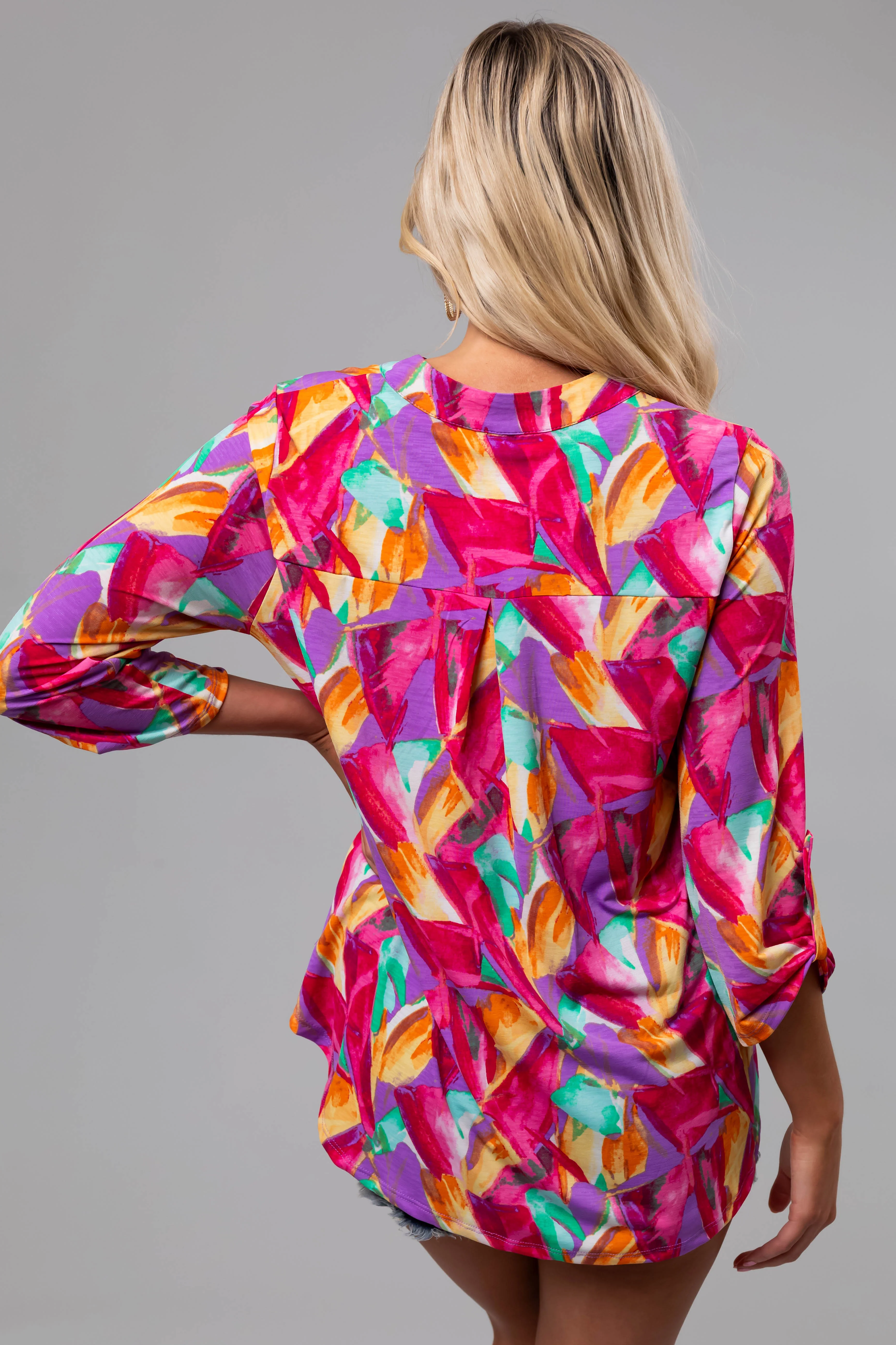 Multicolor Abstract Print 3/4 Sleeve Blouse - Image 8