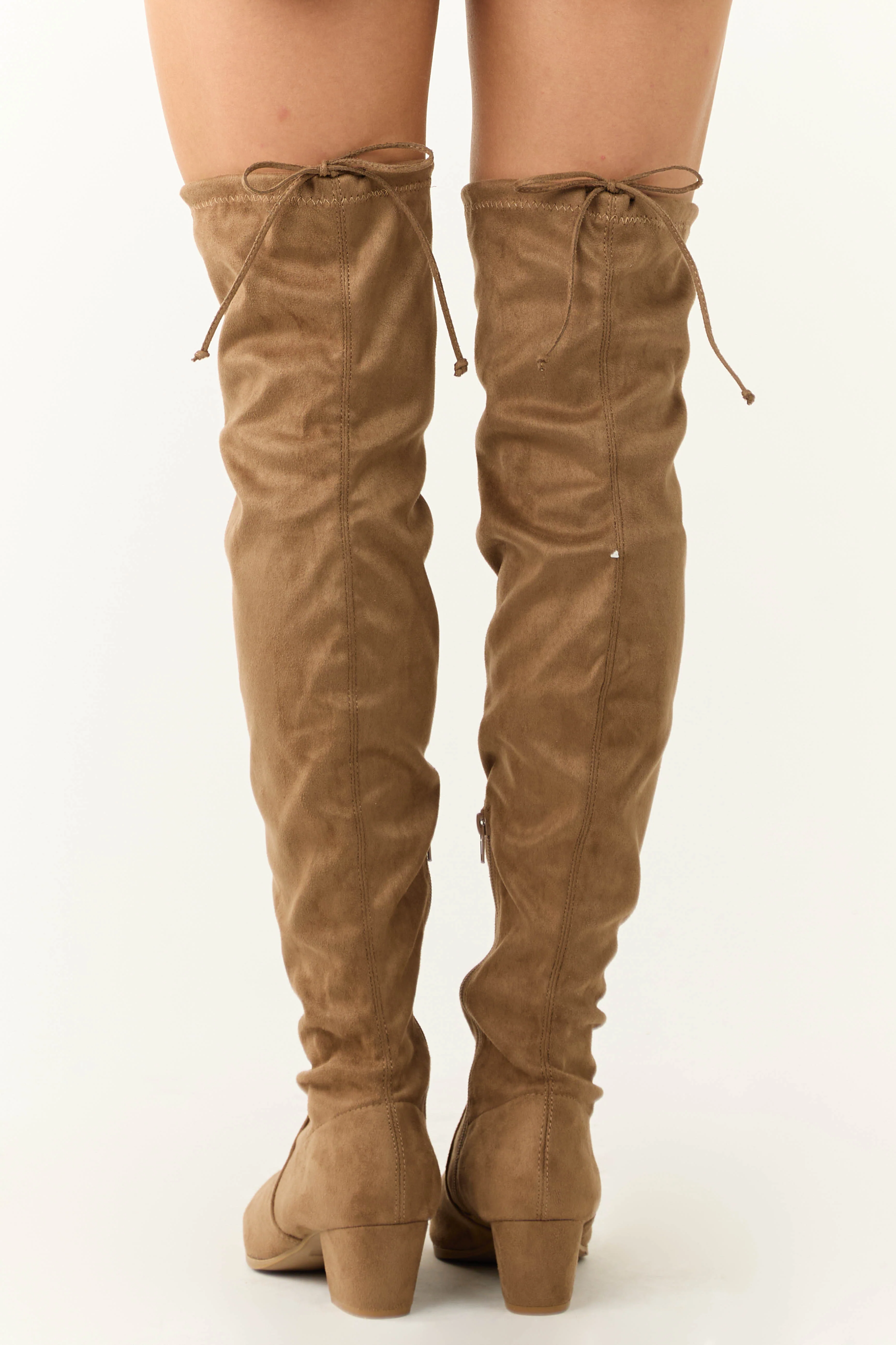 Peanut Faux Suede Drawstring Thigh High Boots - Image 3