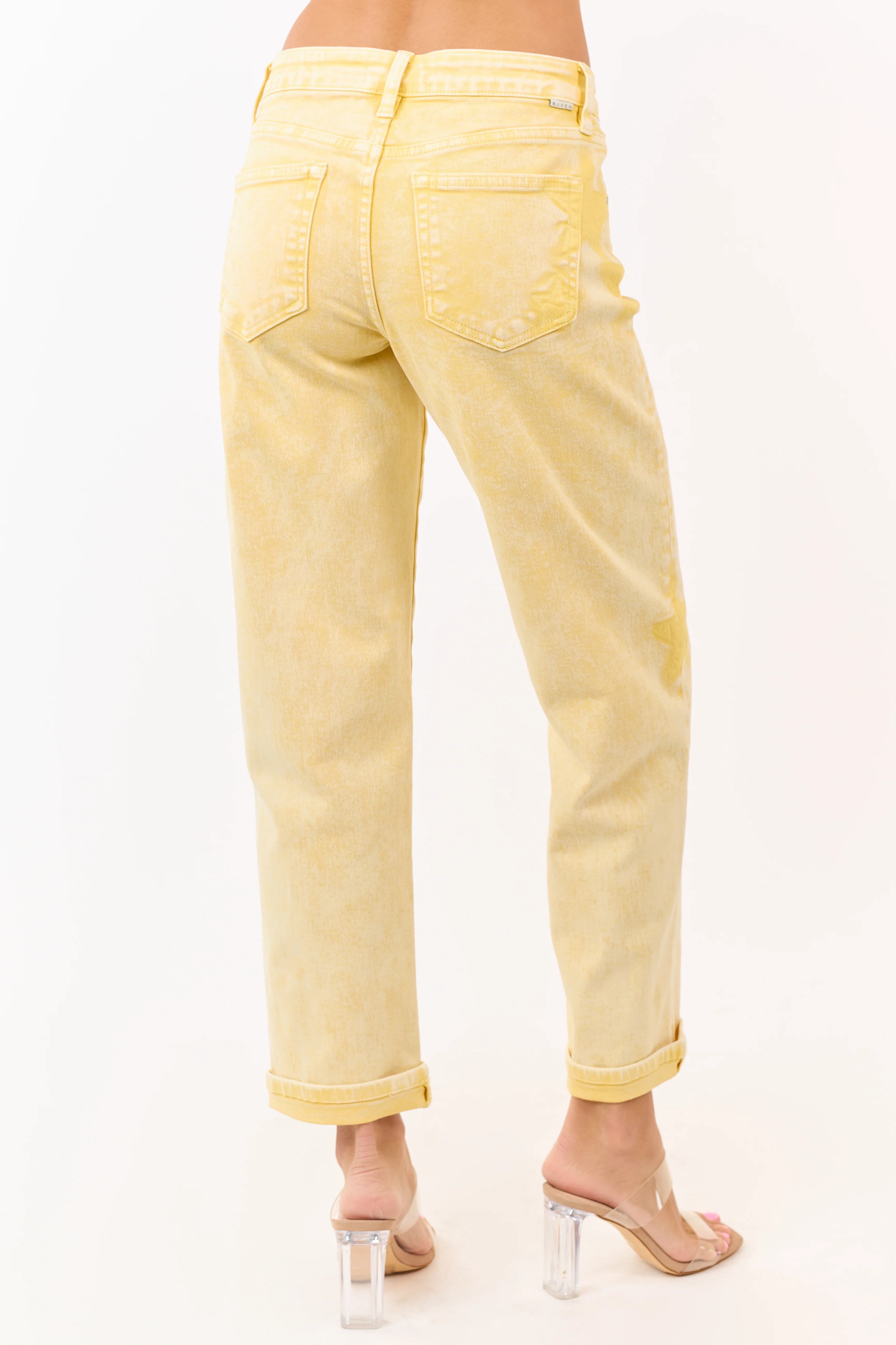 Risen Lemon Washed Star Stretchy Slim Barrel Jeans - Image 4