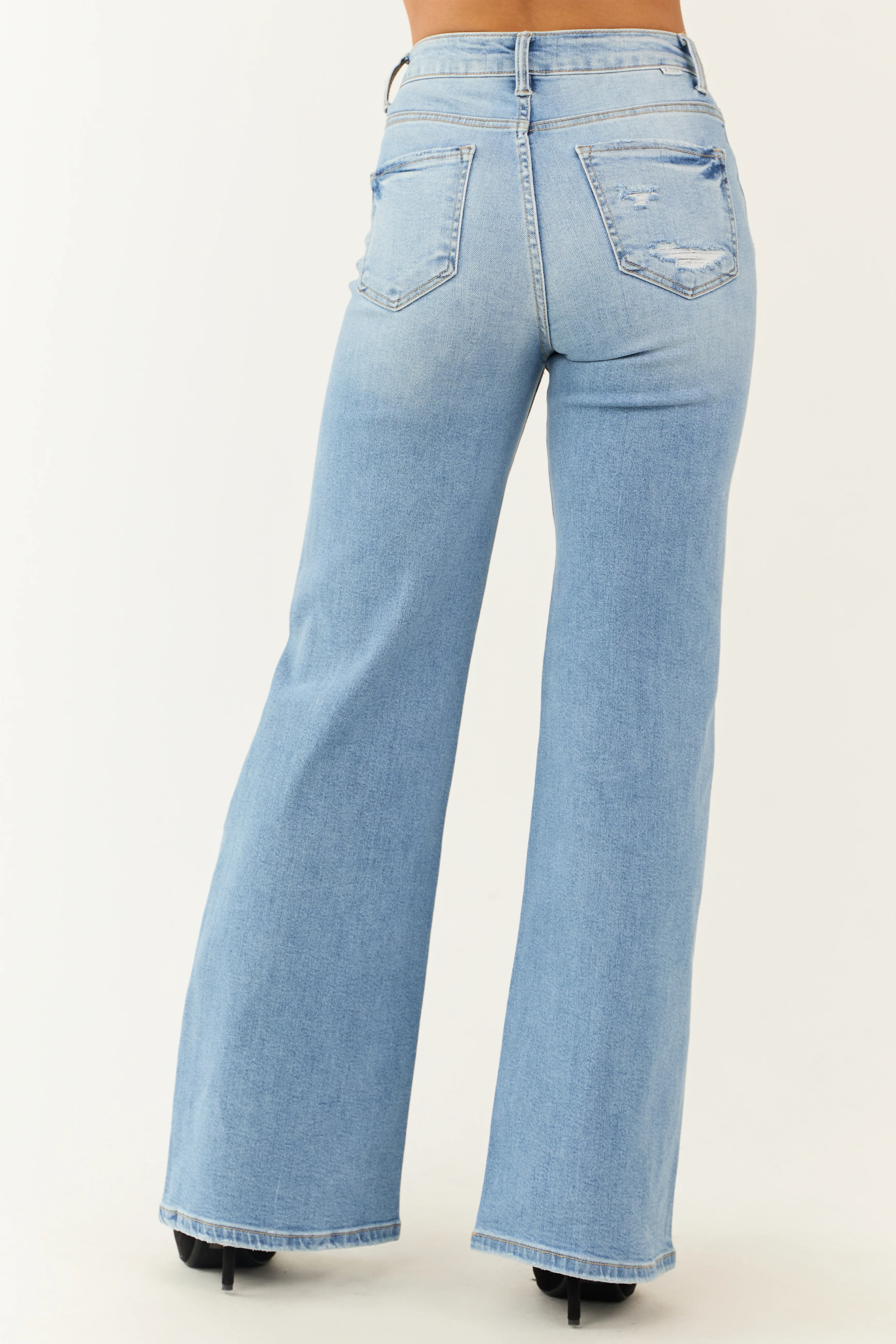Risen Light Wash Distressed Bootcut Jeans - Image 4